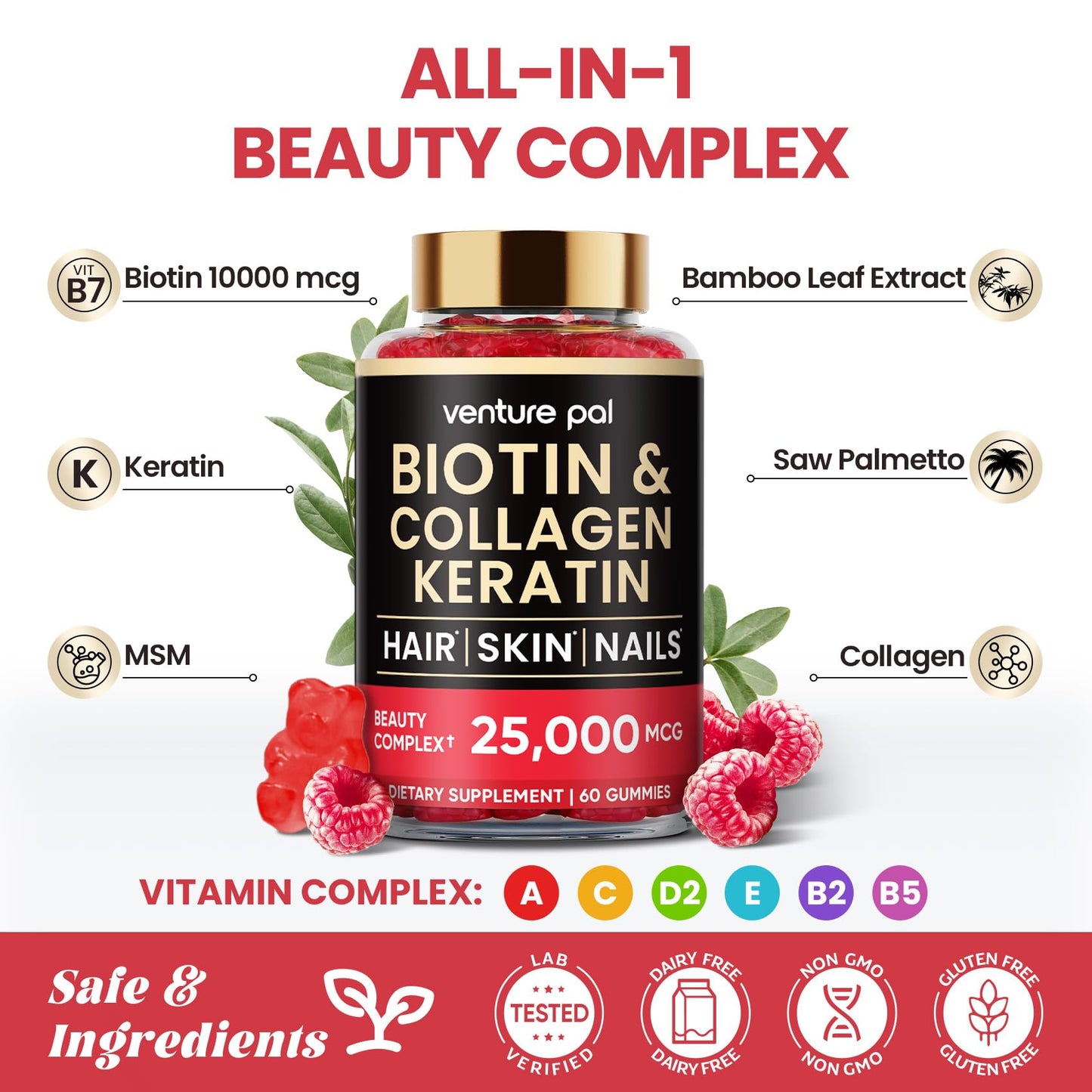 Gomitas sabor natural para cabello, piel y uñas Venture Pal