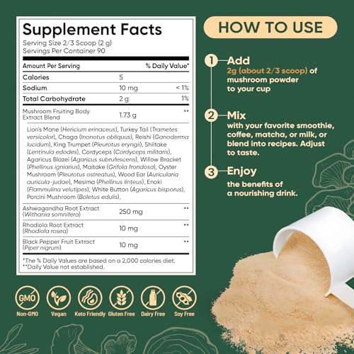 Venture Pal mezcla extracto hongos con Ashwagandha y Rhodiola