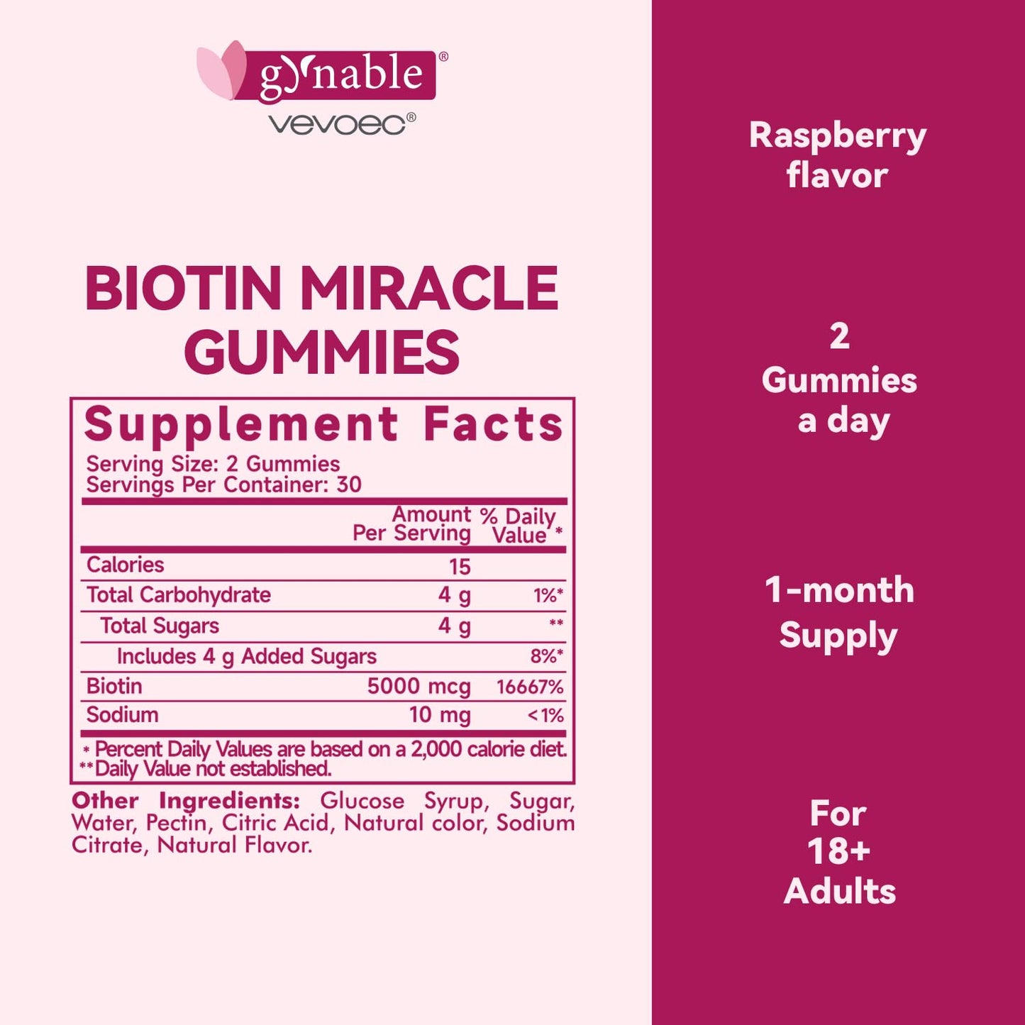 Frasco de gomitas sabor frambuesa biotina 5000 mcg