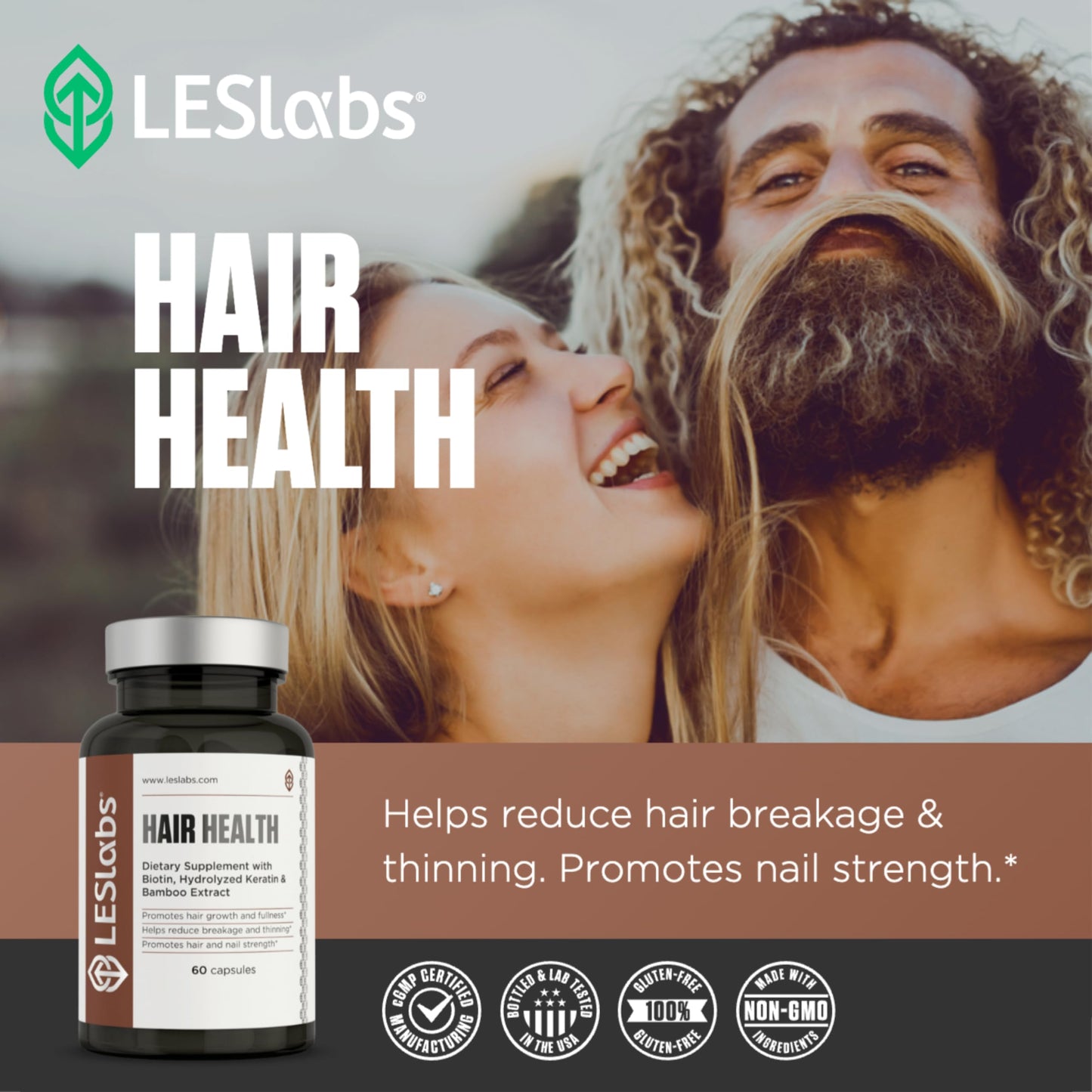 Visión lateral botella LES Labs Hair Health