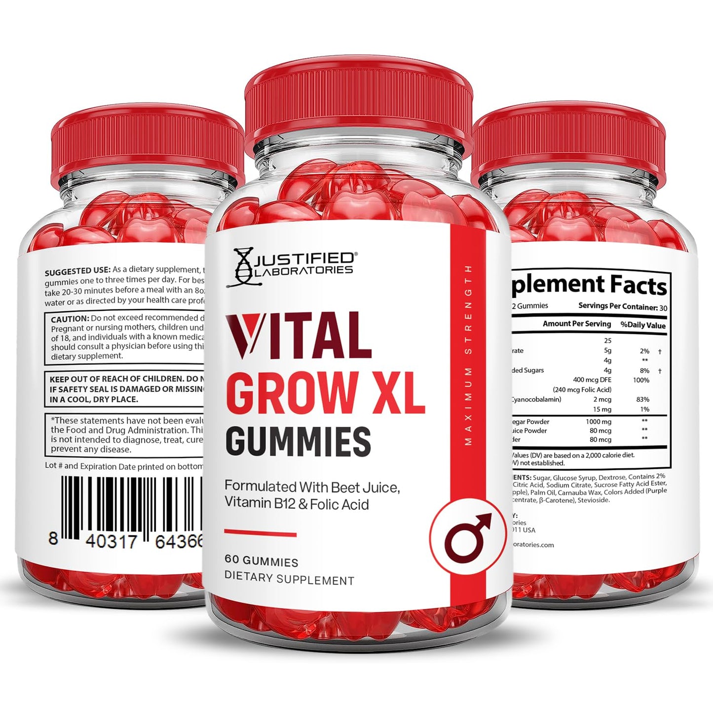 Vista frontal de Gomitas Vital Grow XL en mesa
