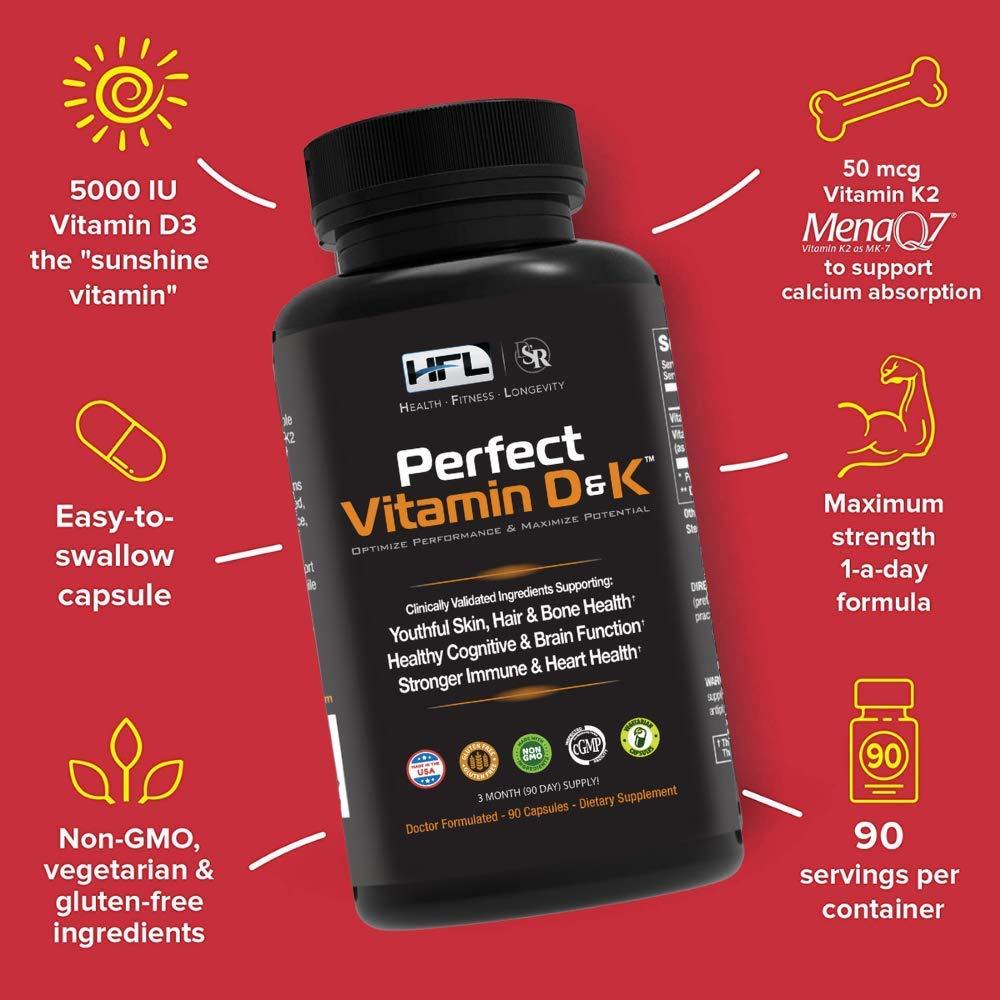 Vista frontal del frasco HFL Perfect Vitamin D&K suplemento vegano