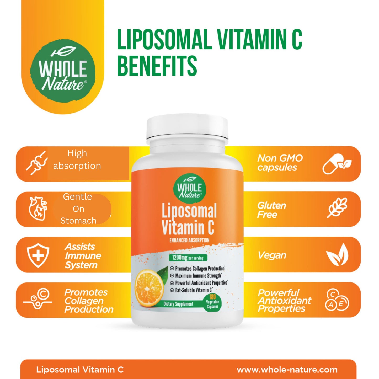 Vista lateral bote Whole Nature vitamina c liposomal cápsulas