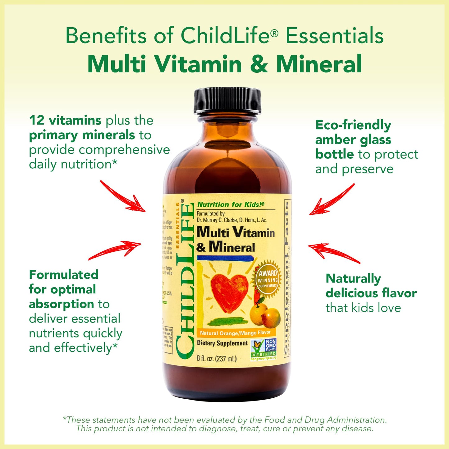 Vista lateral botella ChildLife Essentials multivitamínico niños