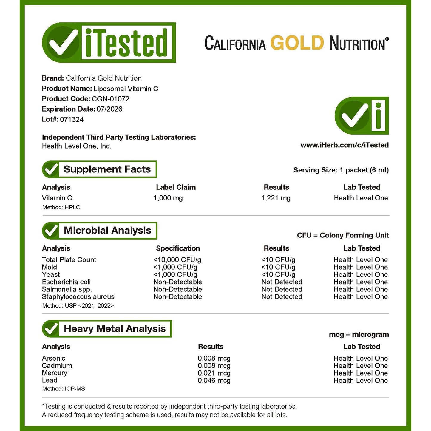 Vista lateral empaque California Gold Nutrition vitamina c