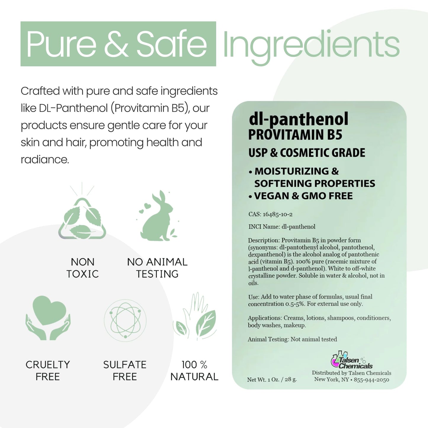 Vista lateral envase provitamina B5 en polvo Talsen Chemicals