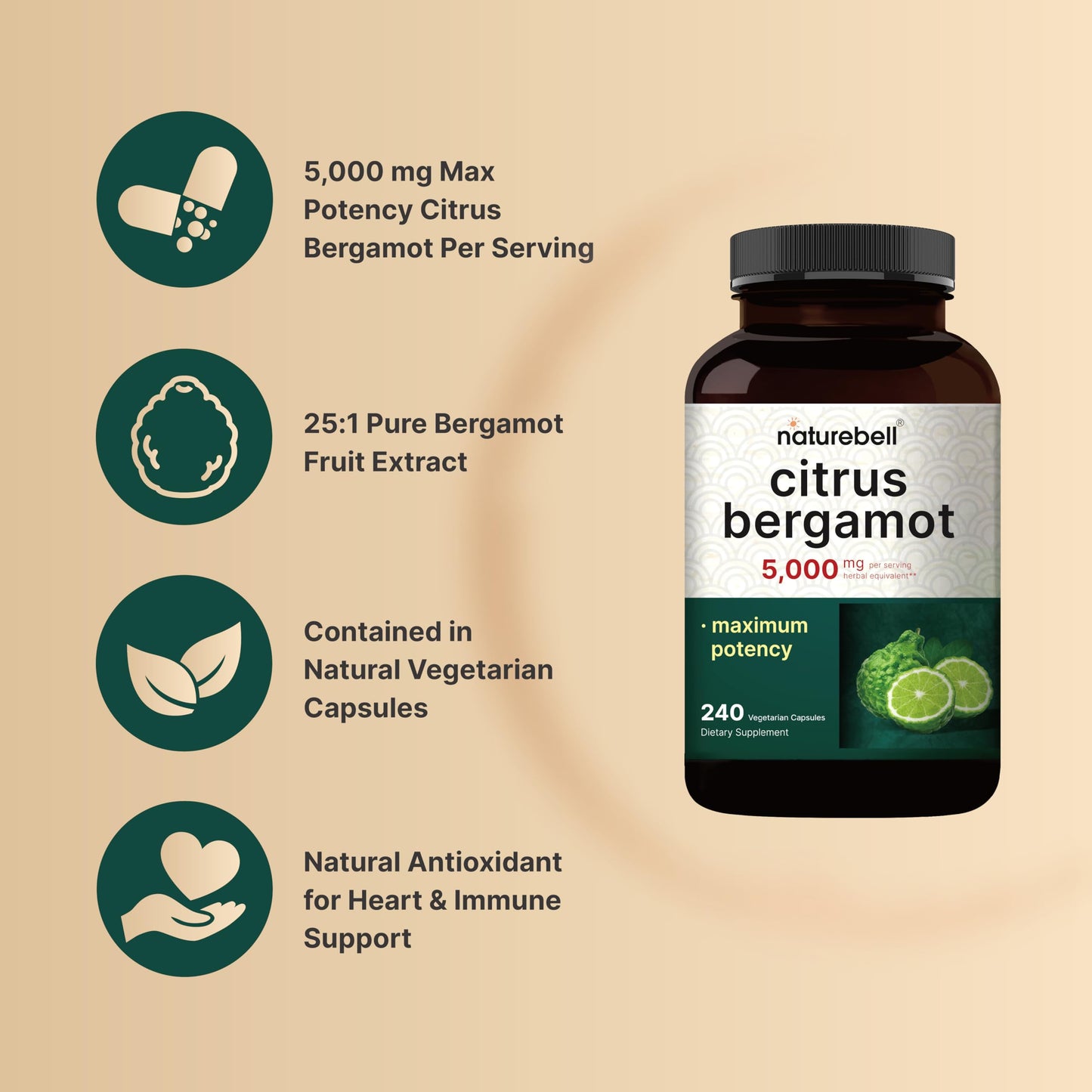 Vista lateral frasco NatureBell vitamina D3 K2 y bergamota cítrica
