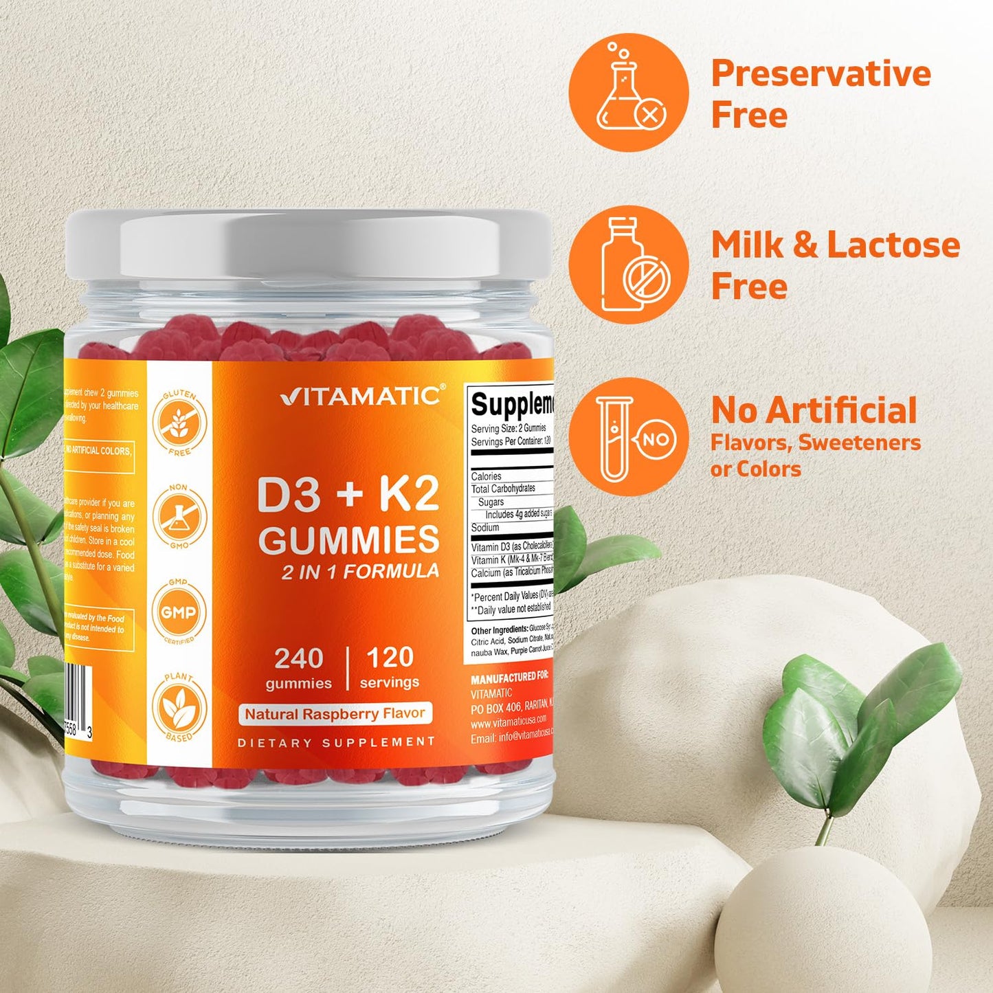 Vista lateral gomitas Vitamatic Vitaminas D3 K2 calcio