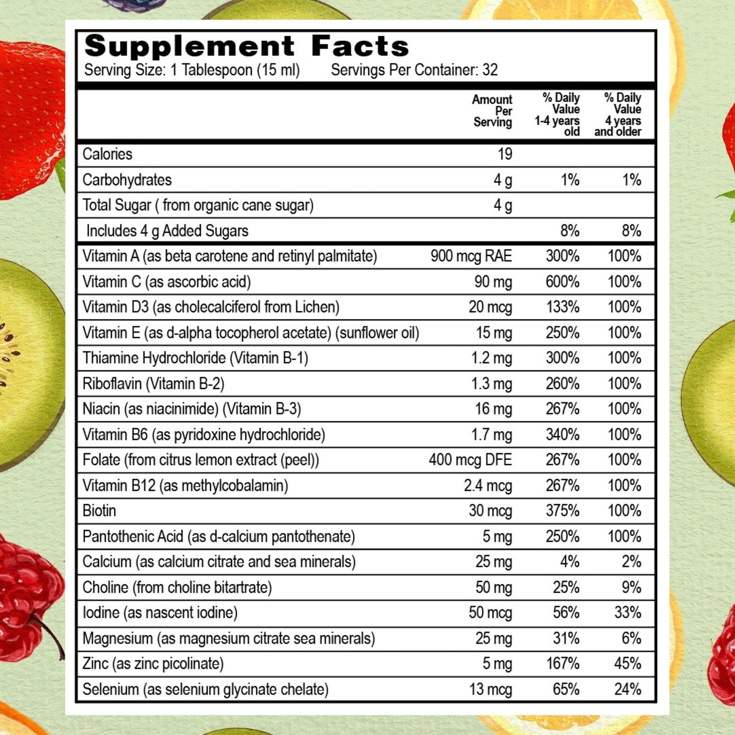 Vista lateral del multivitamínico Go Healthy Kids líquido
