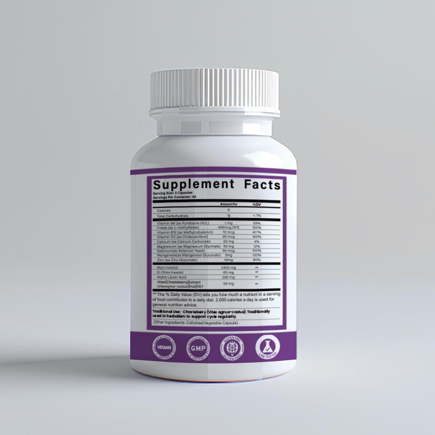 Vista lateral suplemento Inositol Bebien fit