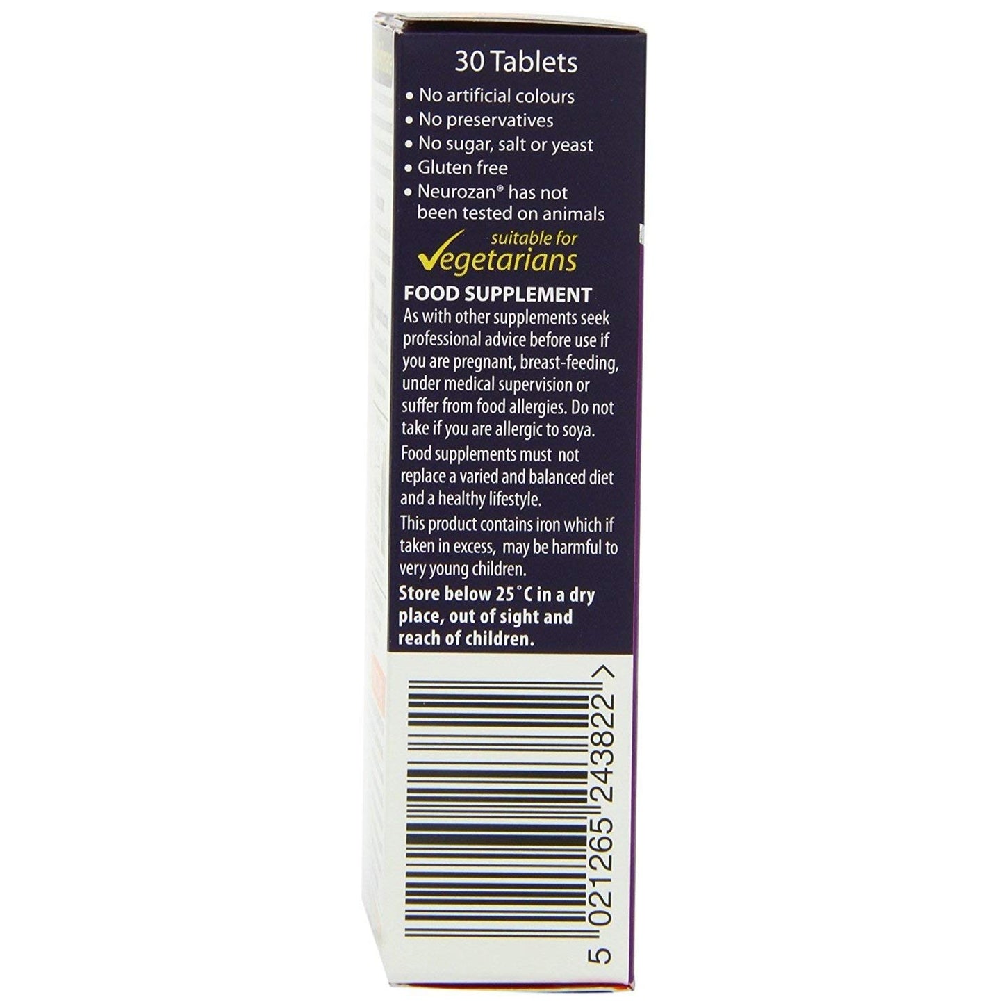 Vista lateral Vitabiotics Neurozan caja de suplemento