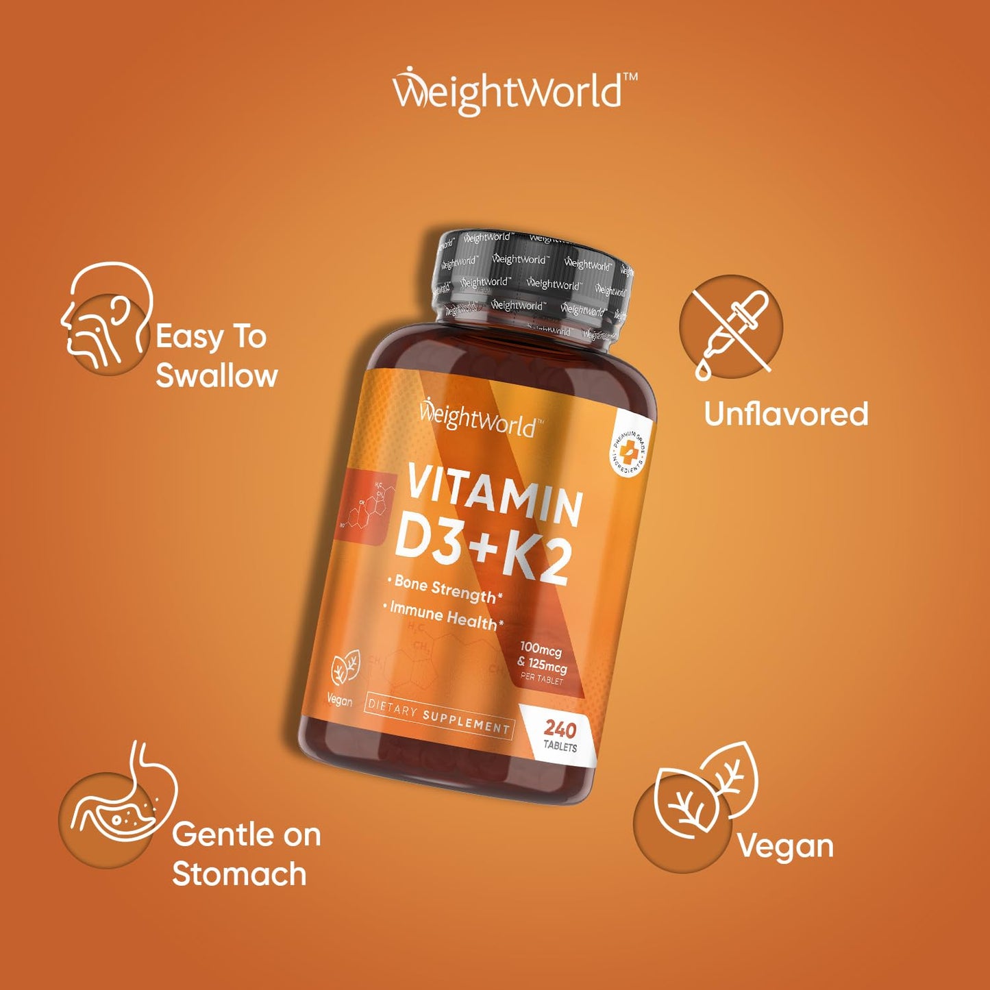 Vista superior de tabletas Vitamina D3 K2