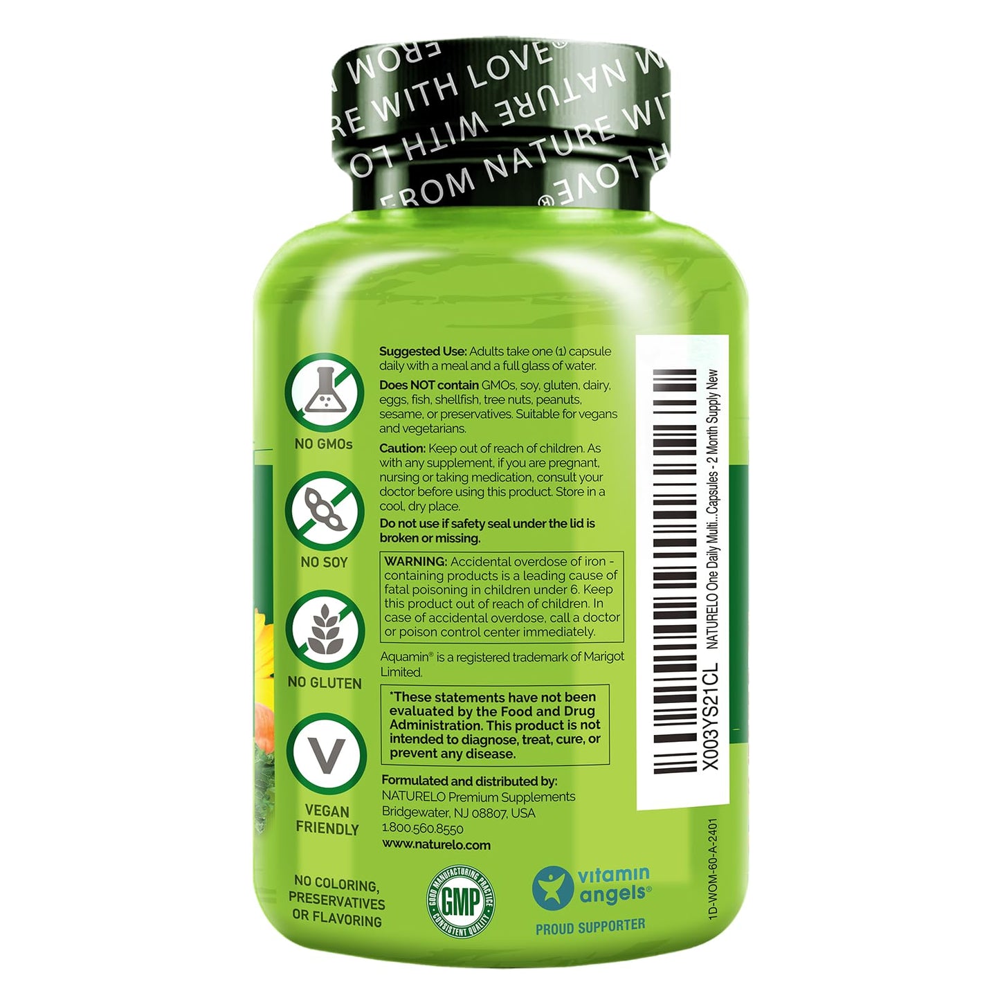 Vista trasera del envase multivitaminas para mujeres NATURELO