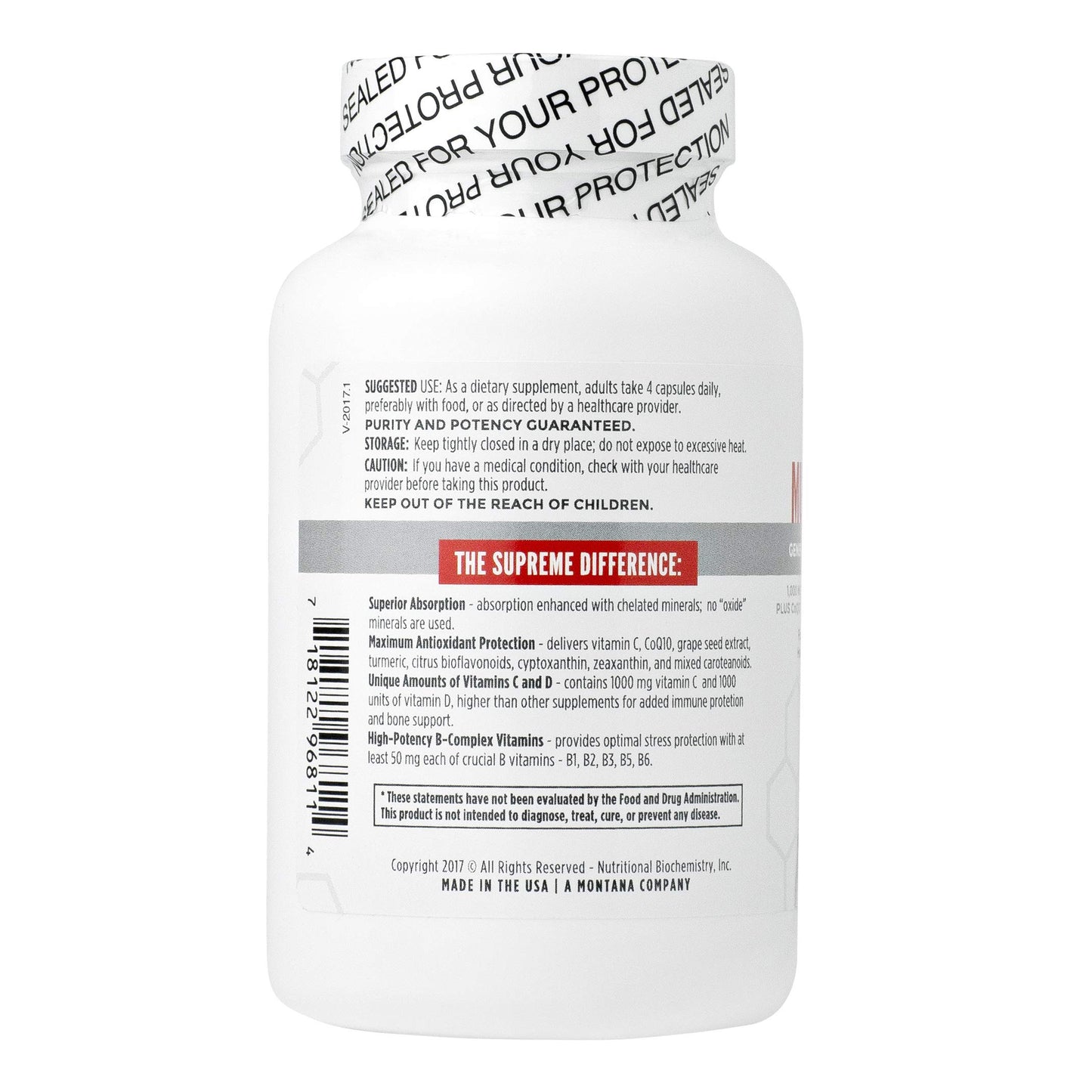 vista trasera del multivitamínico nbi en envase blanco