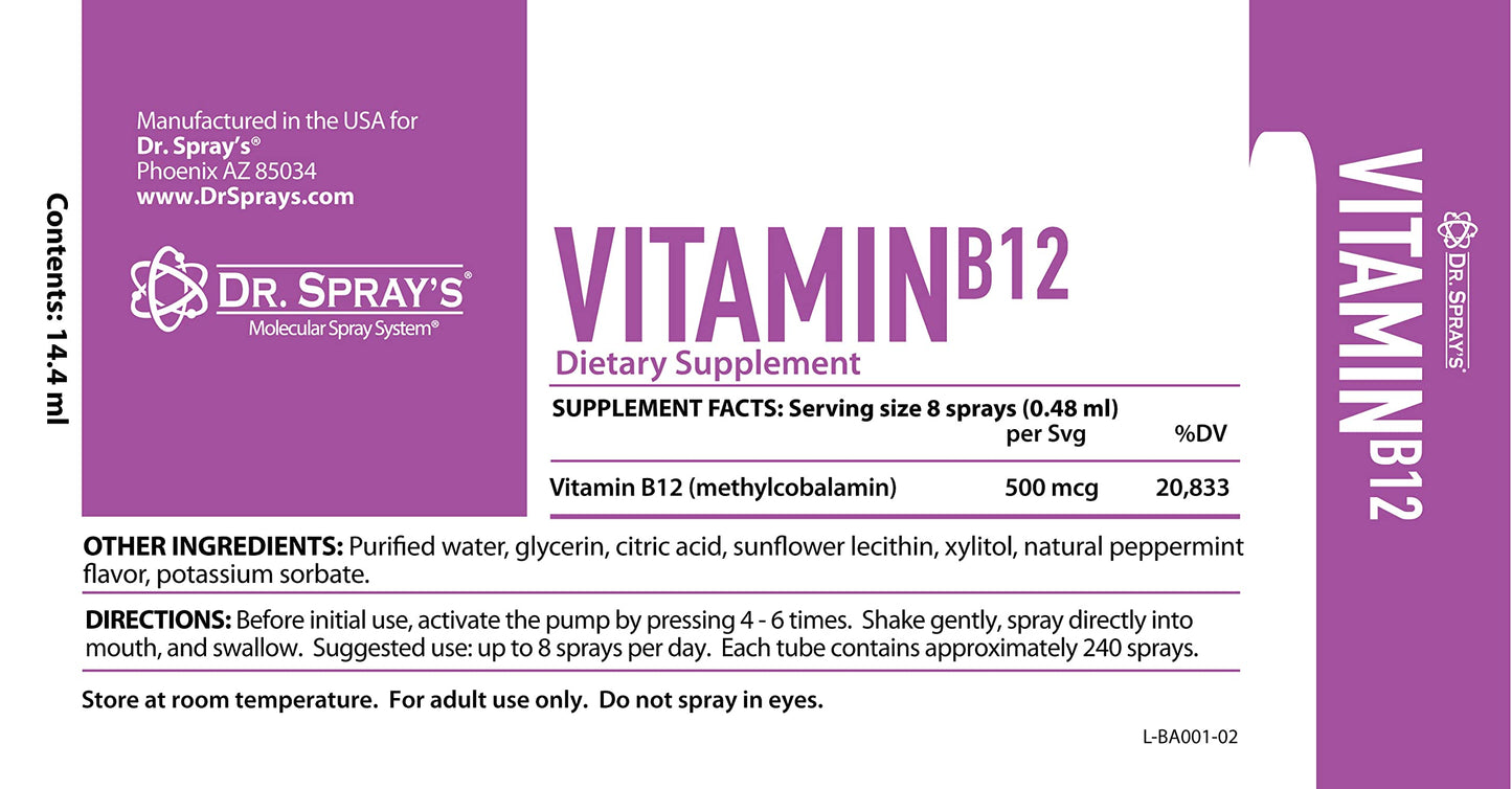 Vista trasera producto Dr. Spray's vitamina B12 vegano