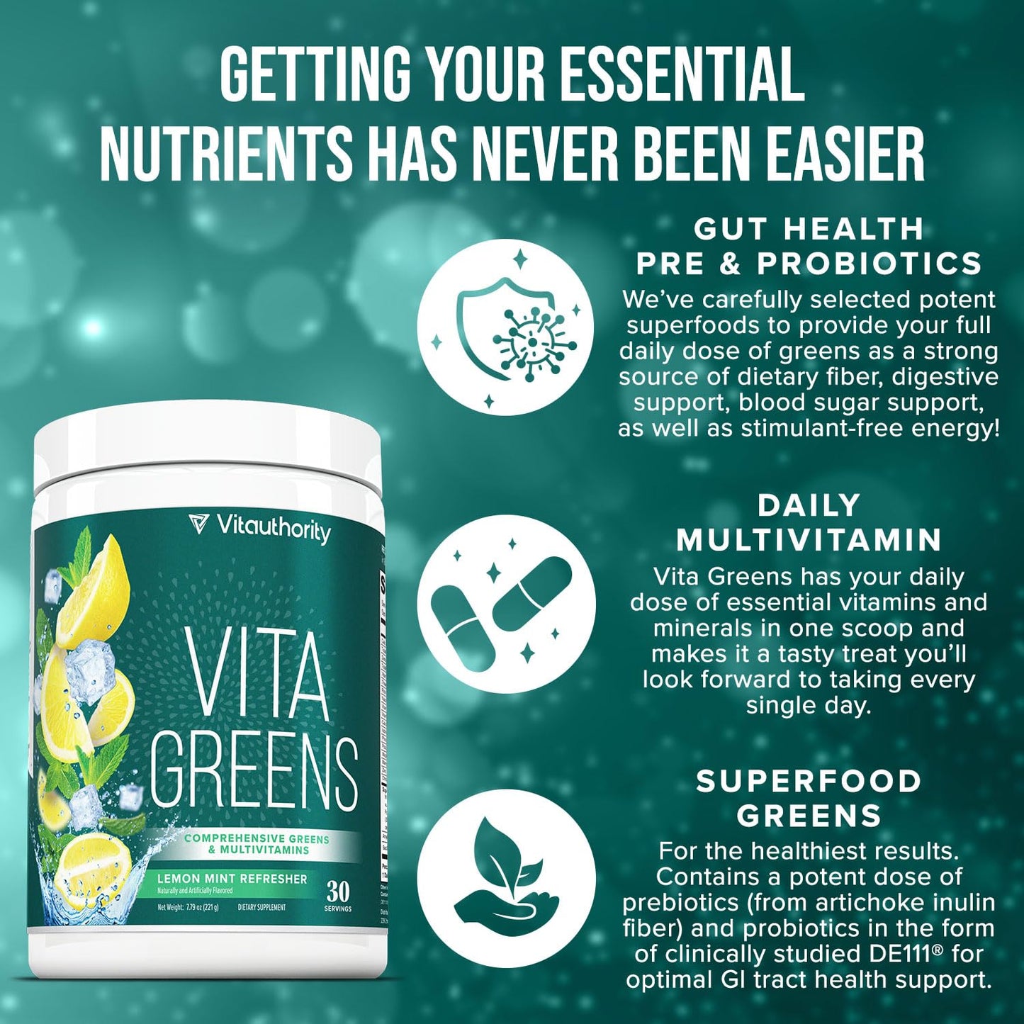 Vita Greens beneficios de suplemento, salud intestinal y energía