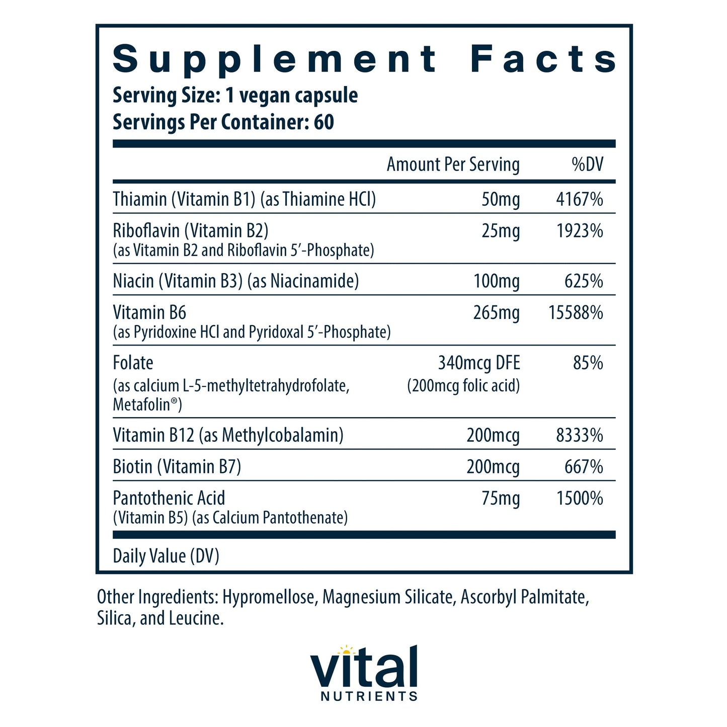 Producto Vital Nutrients vitamina B6 compleja en botella
