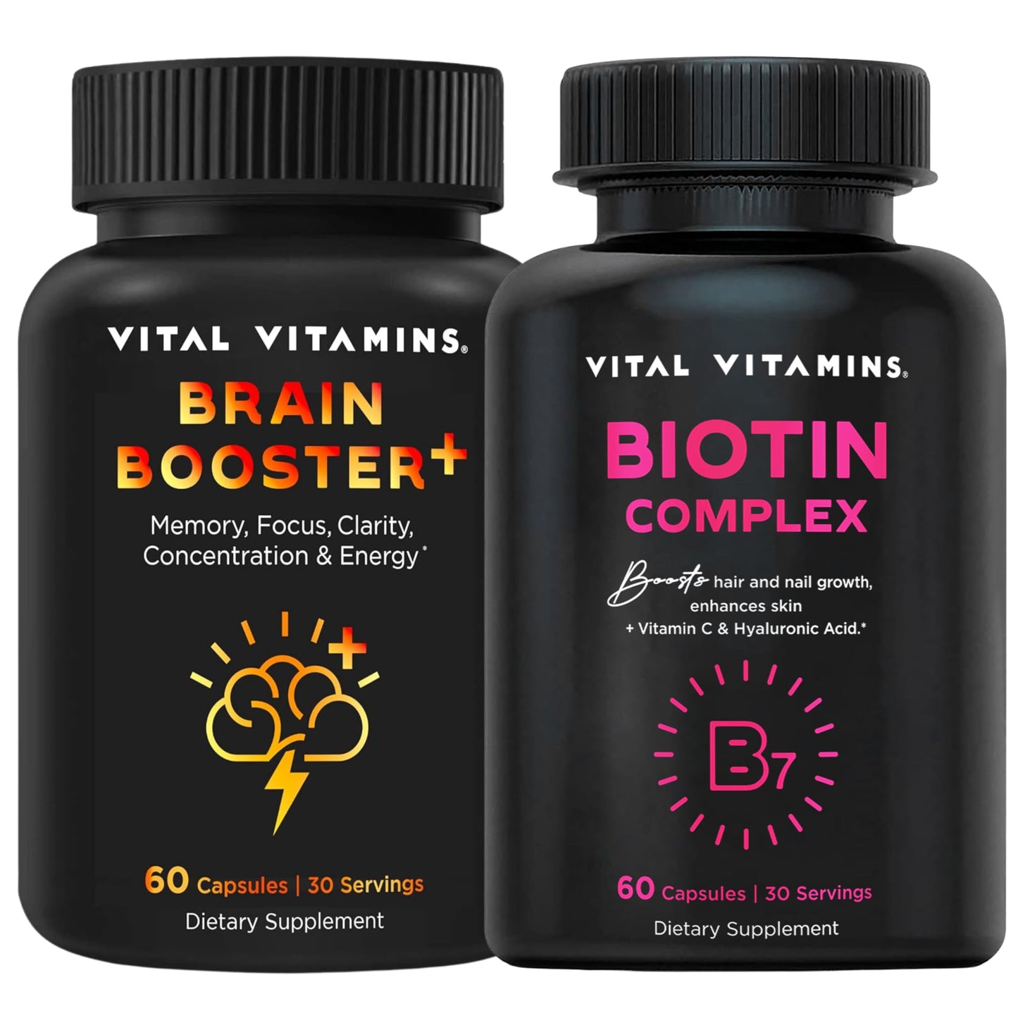 Paquete Vital Vitamins Brain Booster Plus y Biotina cápsulas