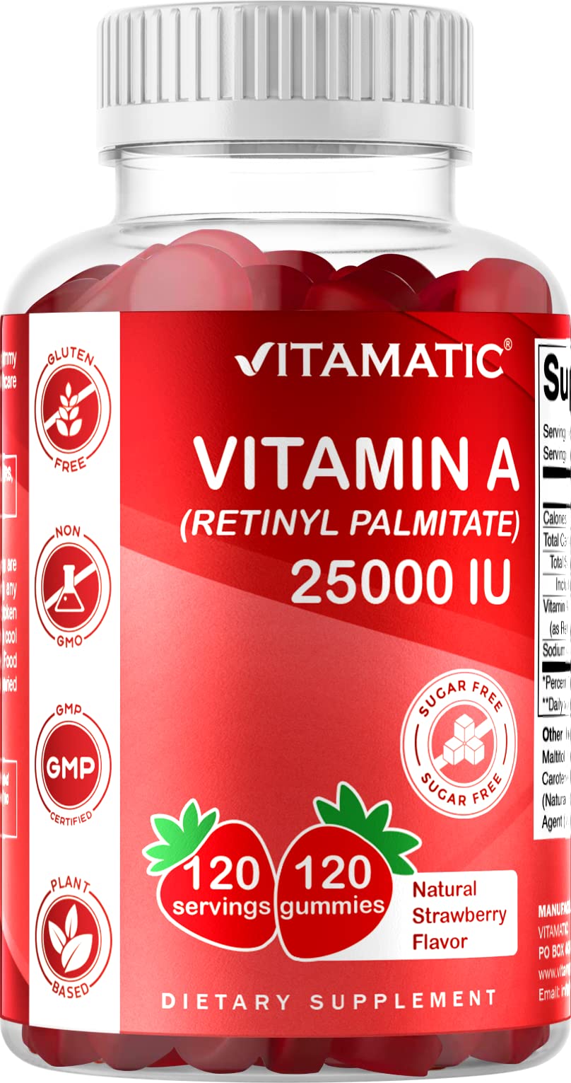 Vitamatic gomitas vitamina a sin azúcar 25000 UI sabor fresa natural