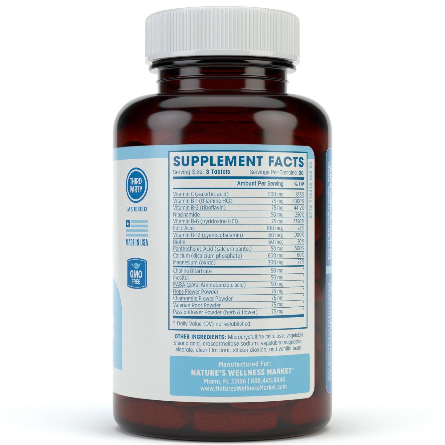 Vitamin B Complex etiqueta trasera suplemento estrés