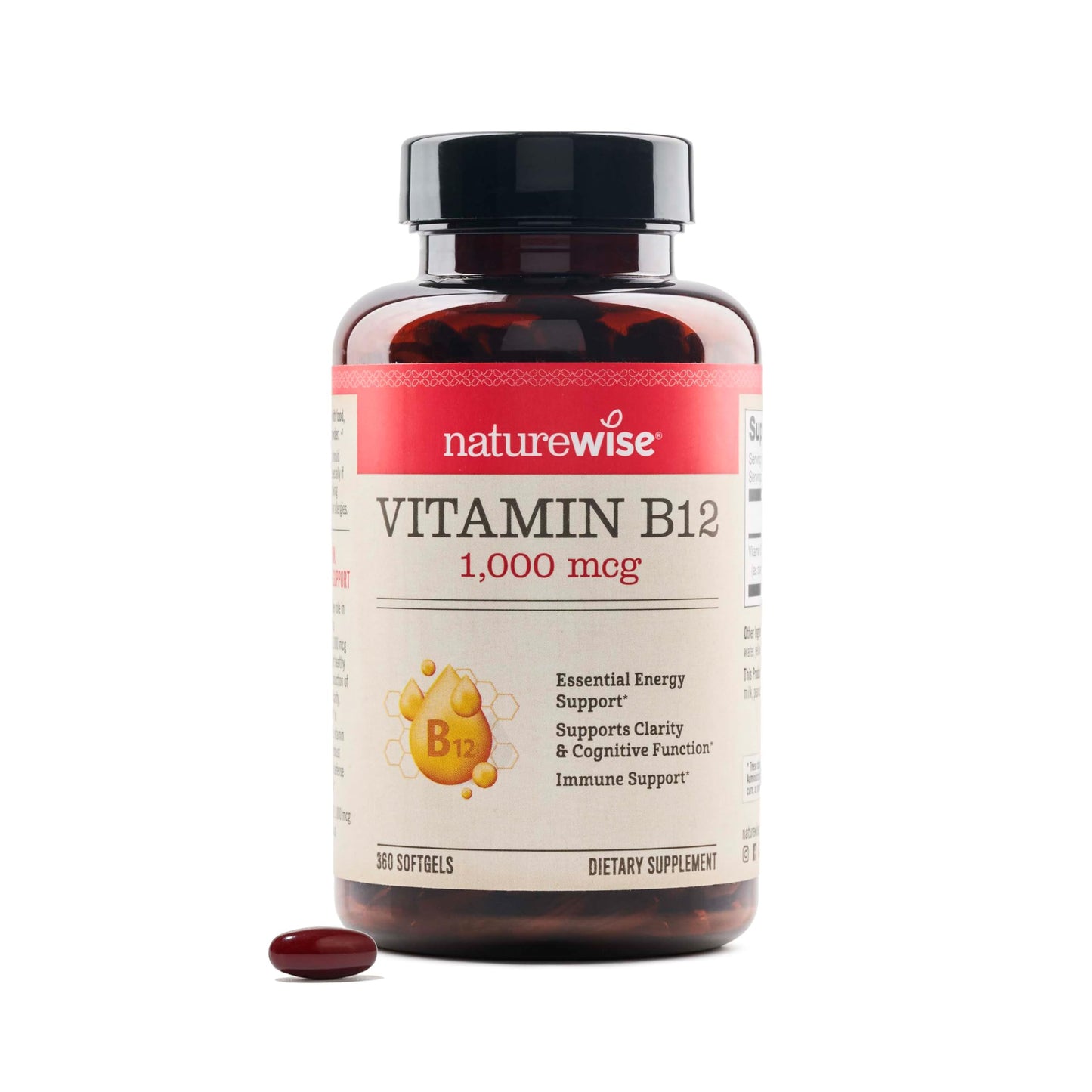 Vitamin B12 NatureWise 1000mcg cápsulas rojas frasco