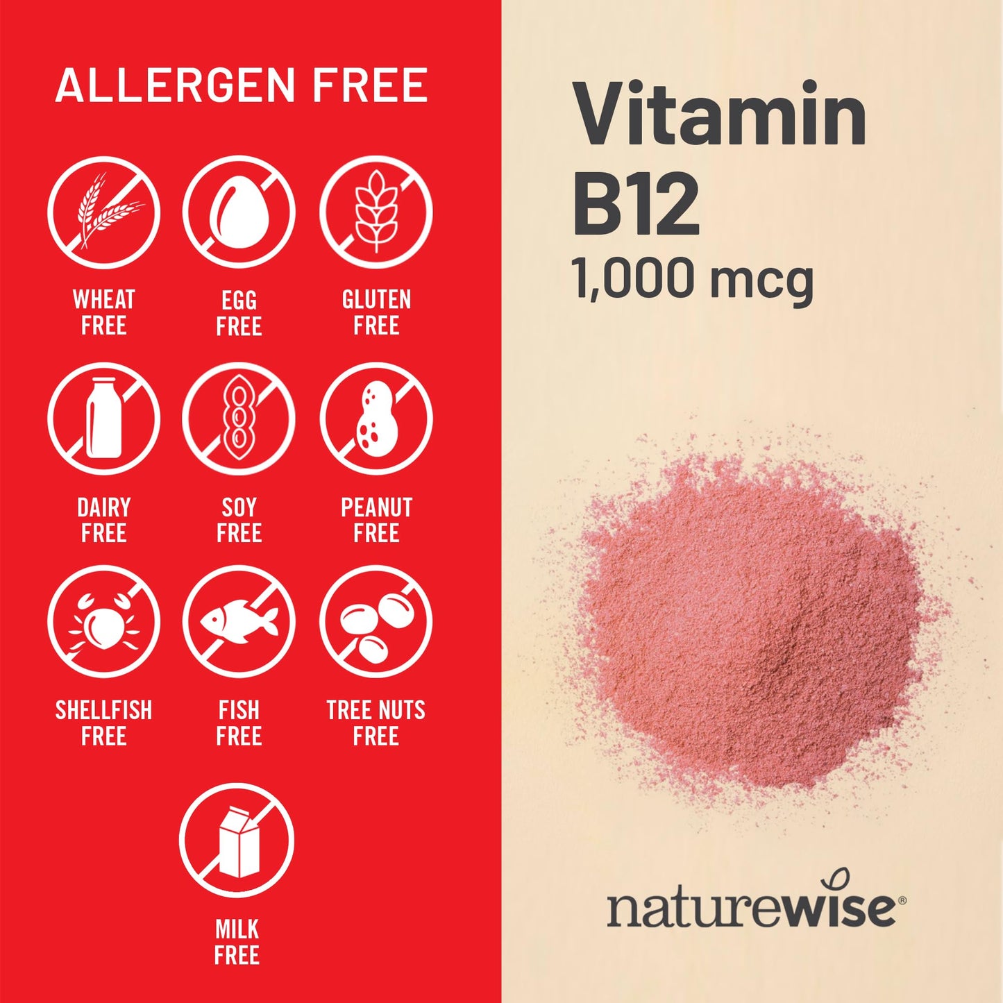Vitamin B12 NatureWise detalle cápsulas rojas