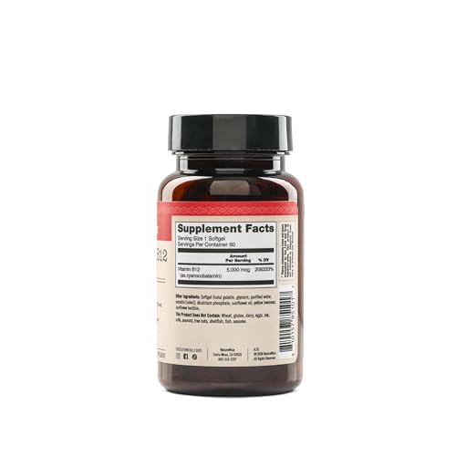 Vitamin B12 NatureWise envase y cápsulas para salud nerviosa