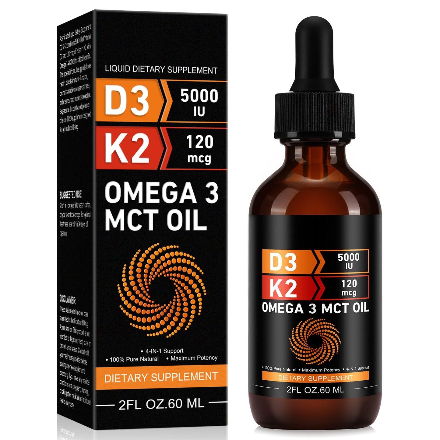 Vitamin D3 5000 IU y K2 gotas suplemento líquido con aceite Omega 3