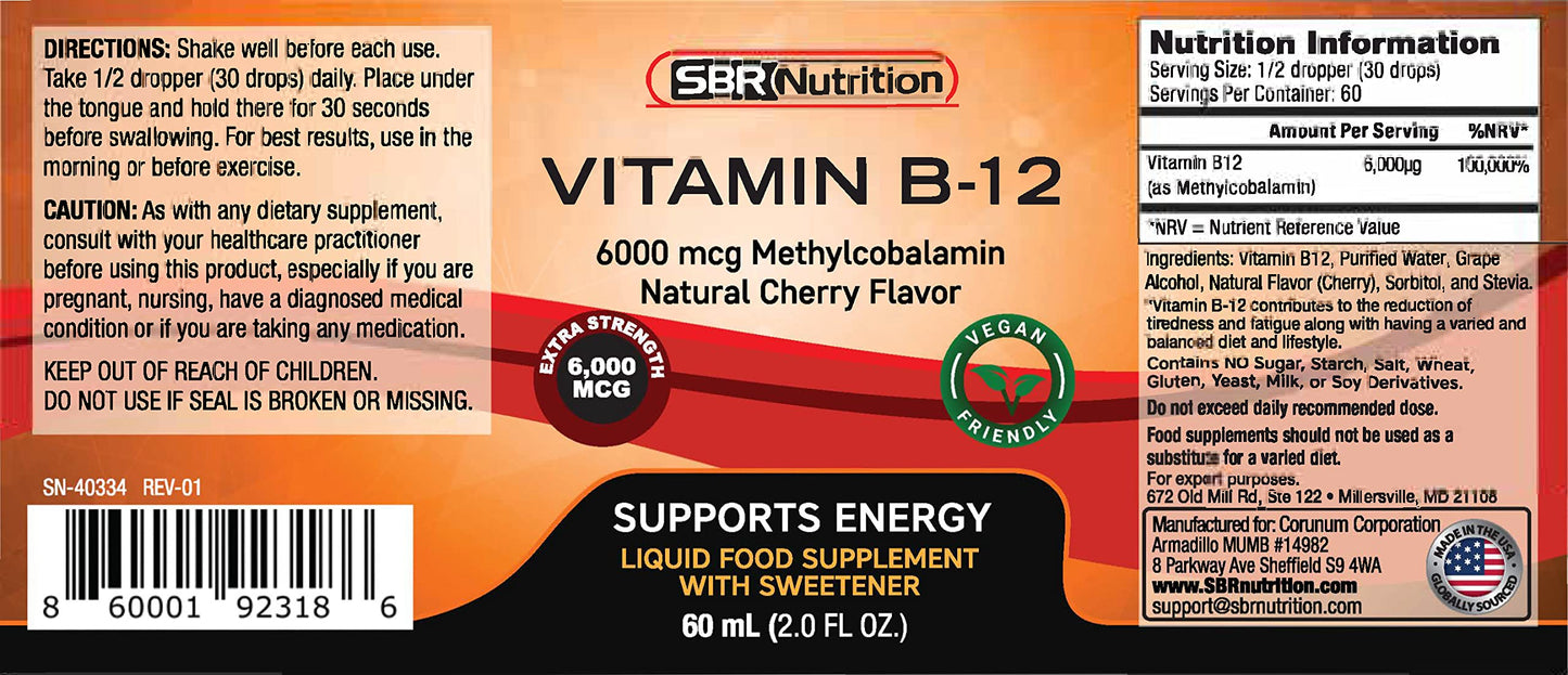 vitamina B12 alta potencia 6000 mcg gotas SBR Nutrition
