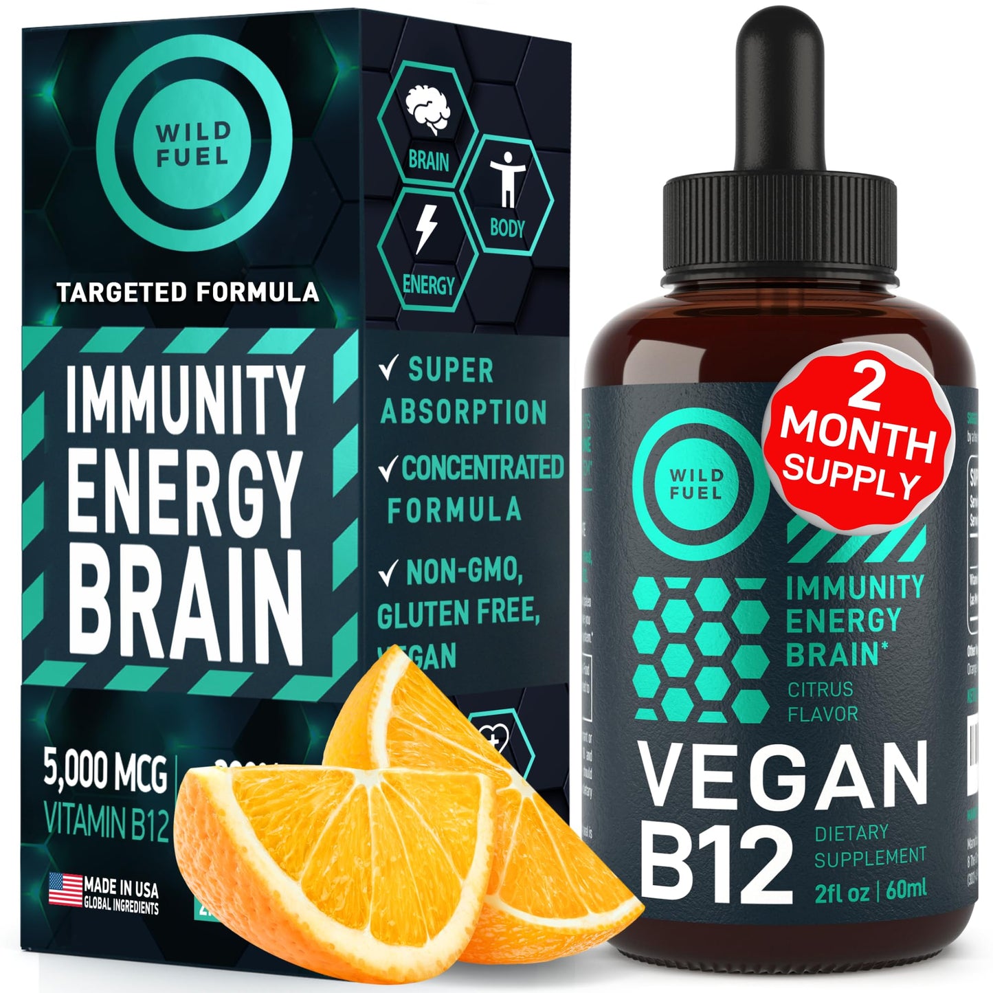 Vitamina B12 alta potencia gotas líquidas sabor cítrico 2oz
