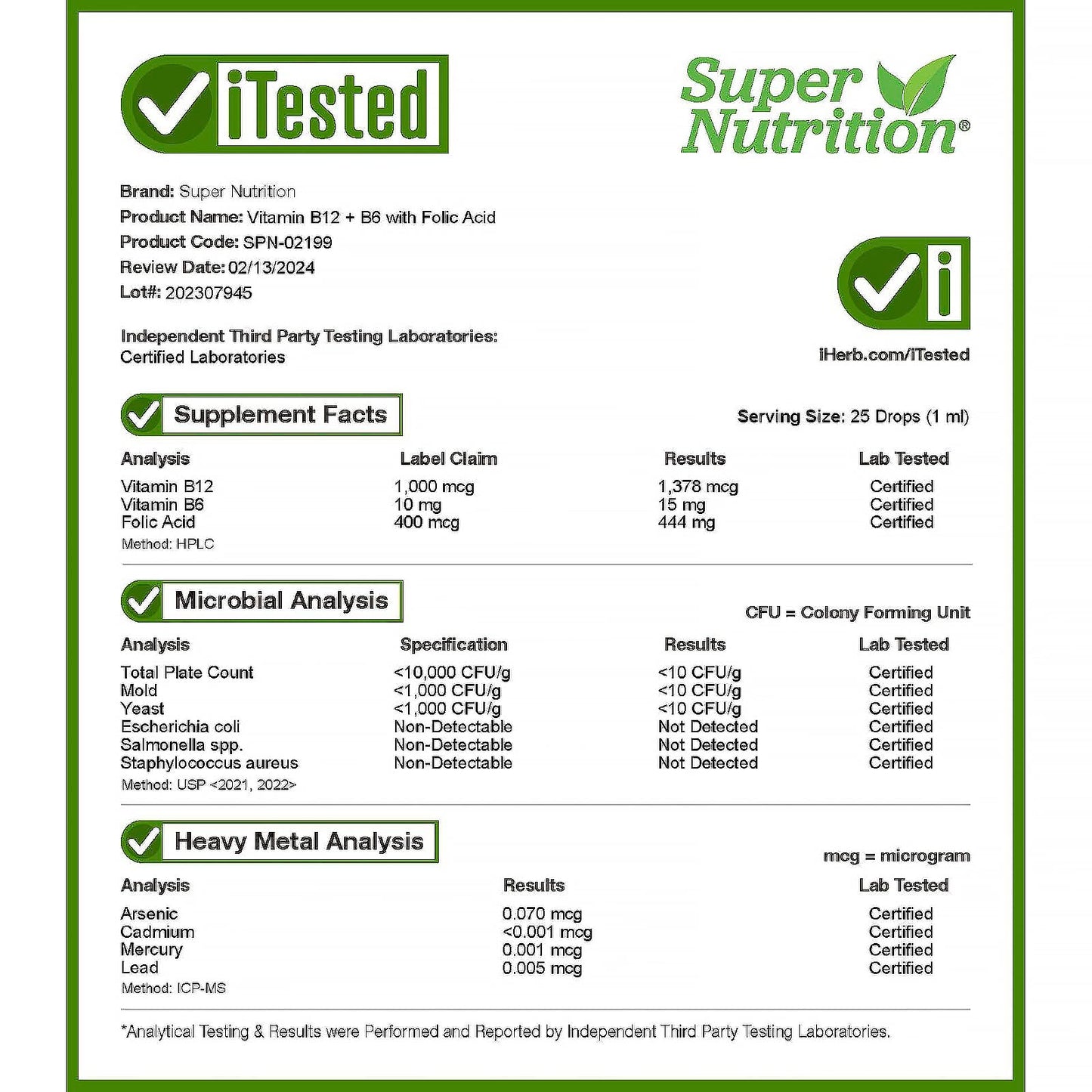 Vitamina B12 + B6 SuperNutrition sin gluten