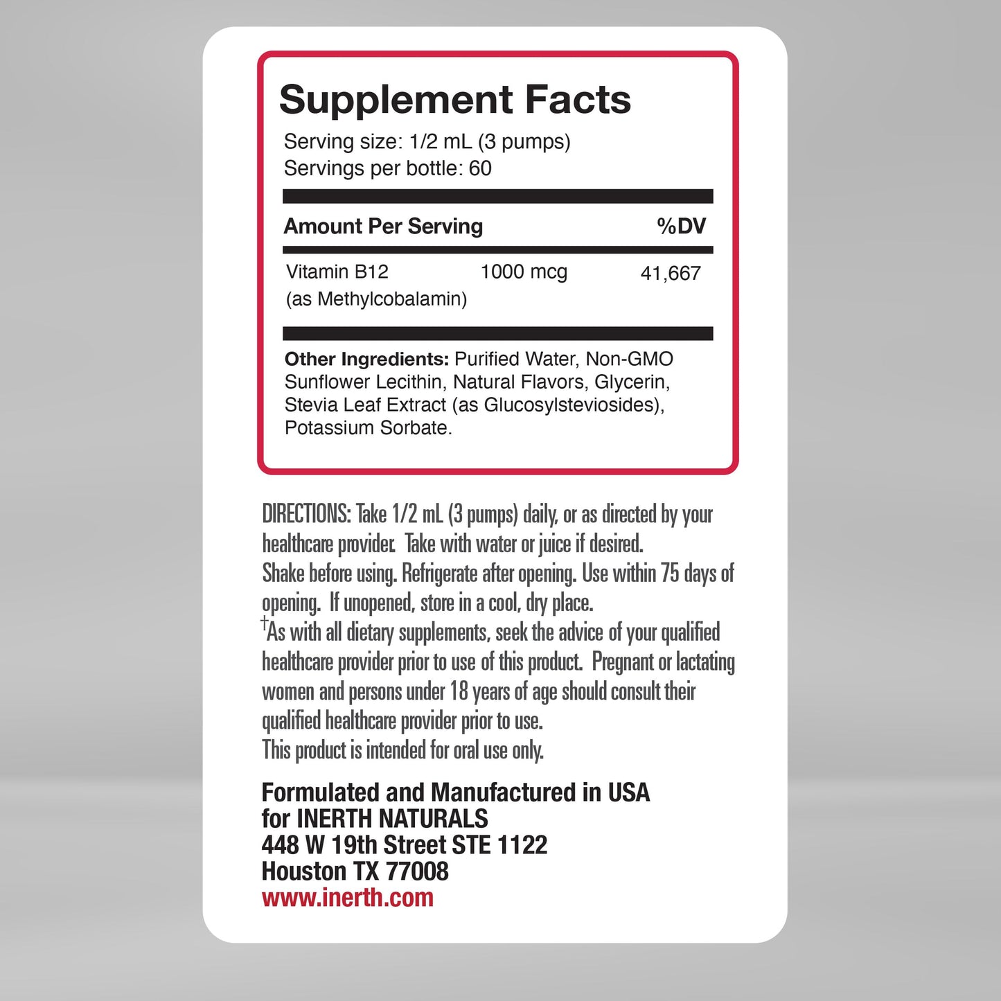 Vitamina B12 InErth para metabolismo y energía
