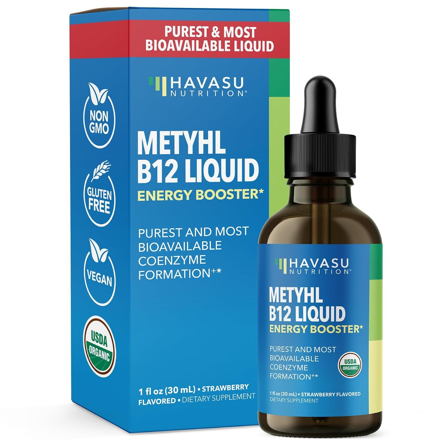Gotero de vitamina b12 líquida orgánica sabor fresa HAVASU NUTRITION