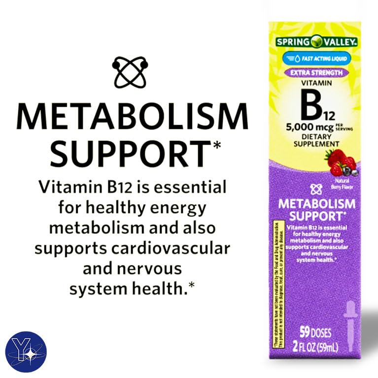 Vitamina B12 líquida Spring Valley 5000 mcg para metabolismo
