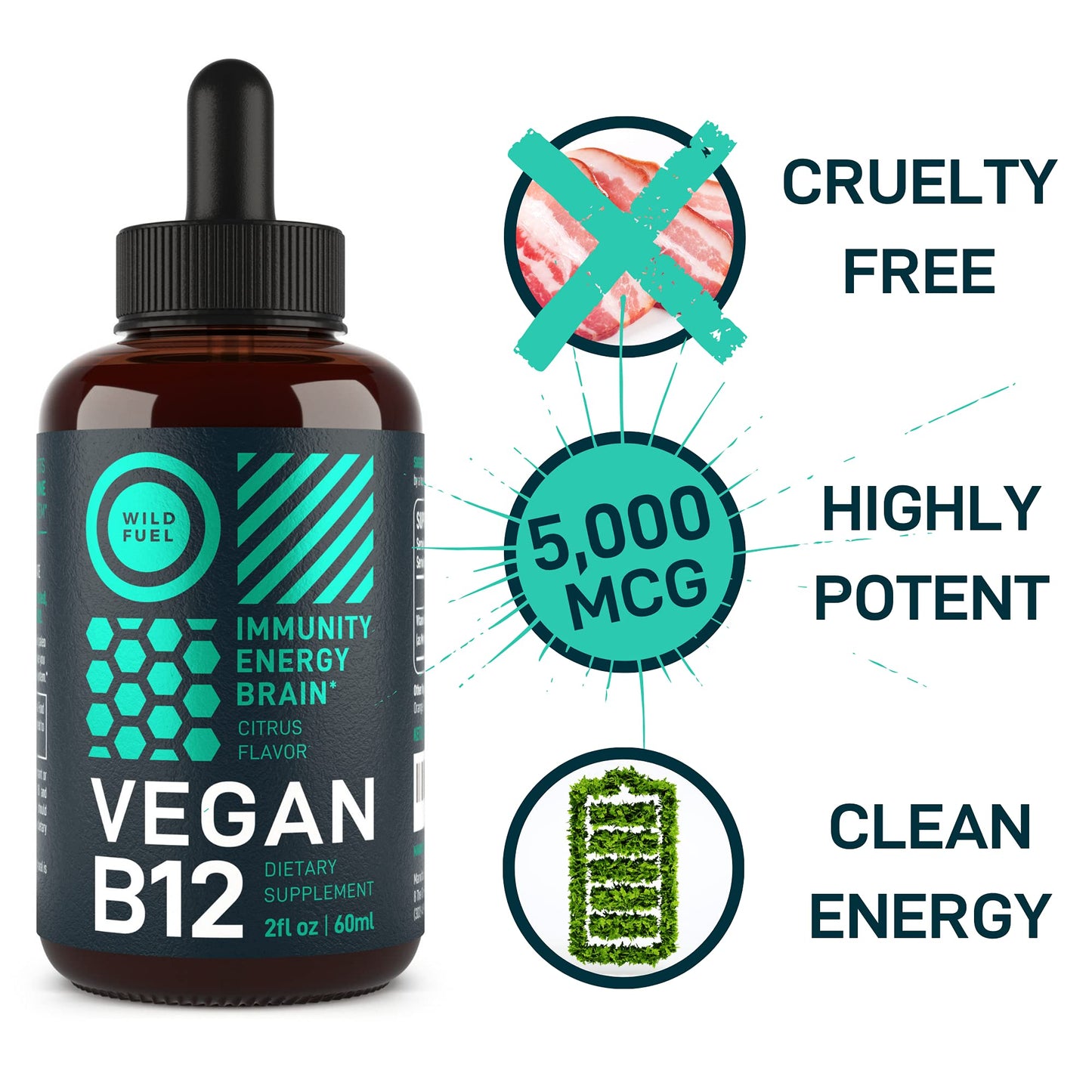 Vitamina B12 líquida vegana para veganos y vegetarianos 2oz