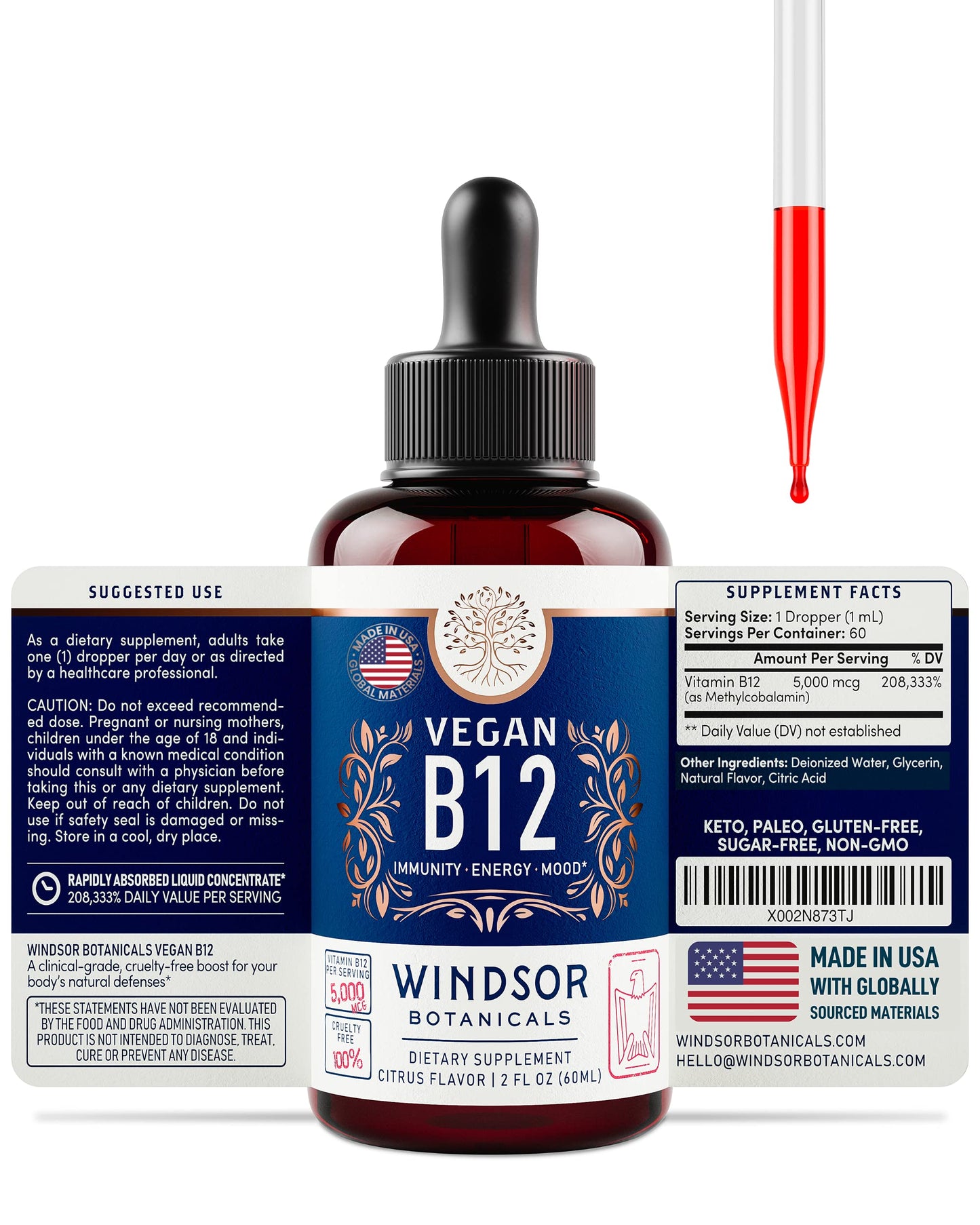 Vitamina B12 líquida vegana rápida absorción vigor y defensa
