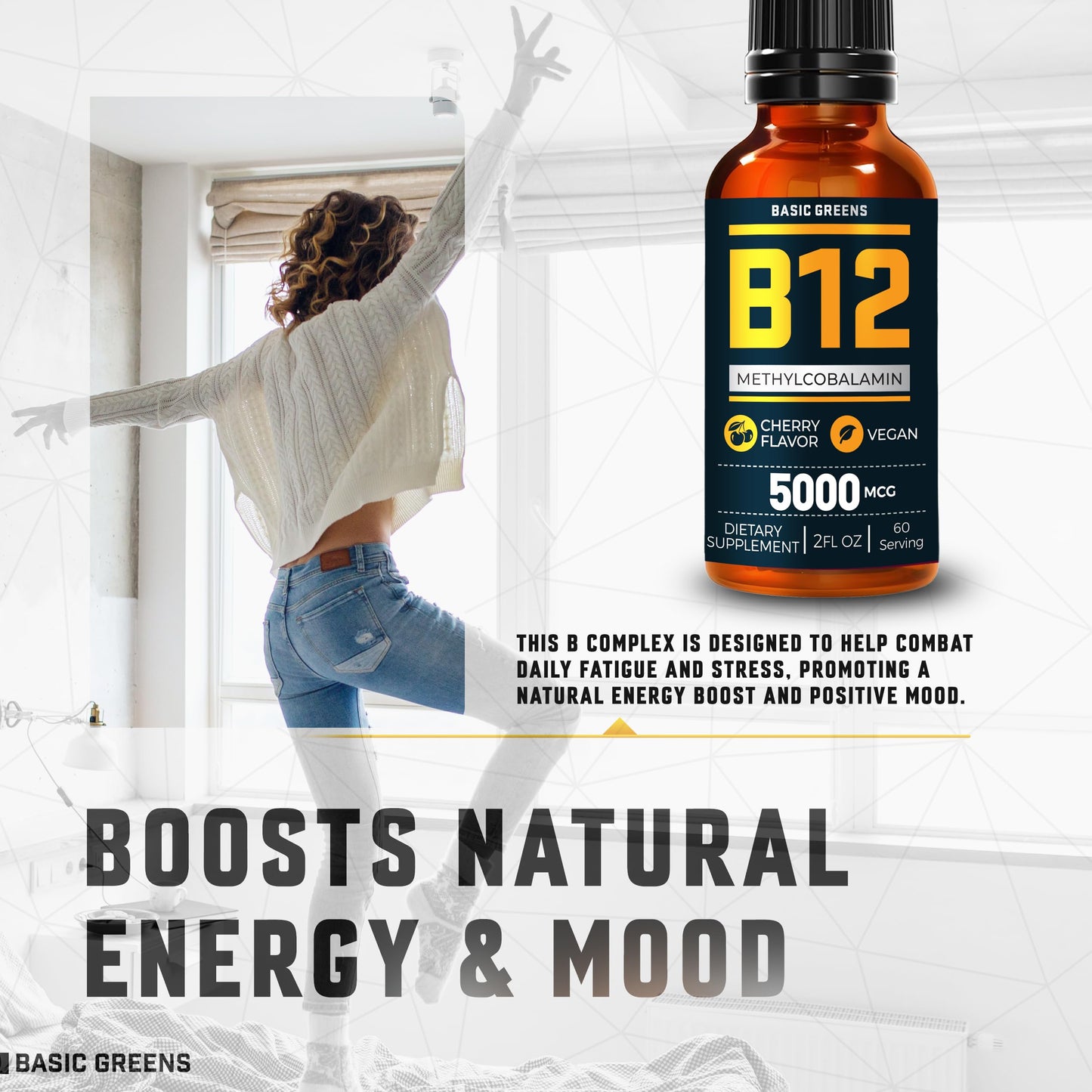 Vitamina B12 líquida para veganos Basic Greens energía