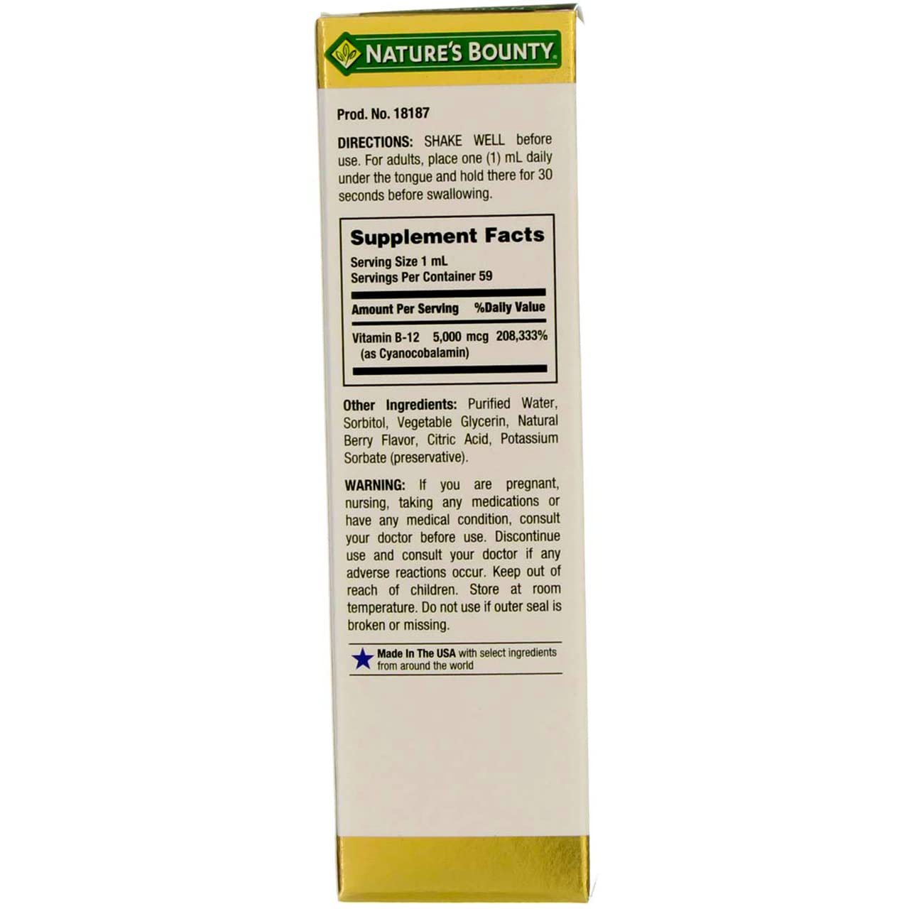 Vitamina B12 líquido sublingual Nature's Bounty 5000 mcg