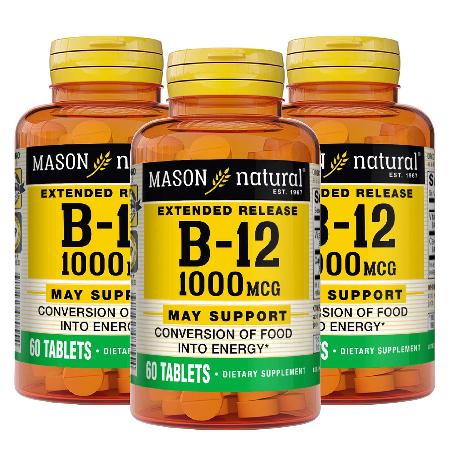 Frasco de vitamina B12 Mason Natural 1000 mcg 180 tabletas