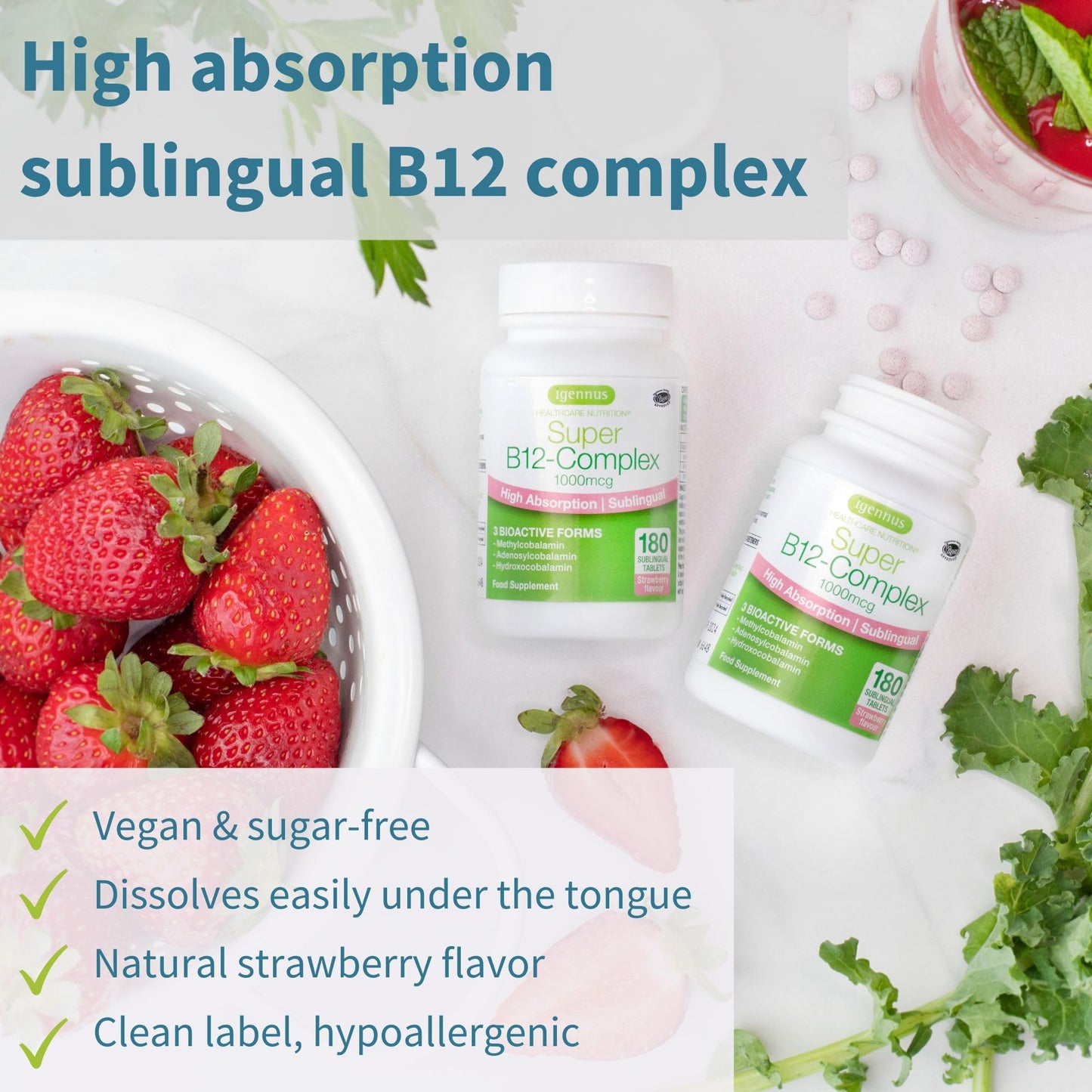 Vitamina b12 sublingual sabor fresa igennus super b12