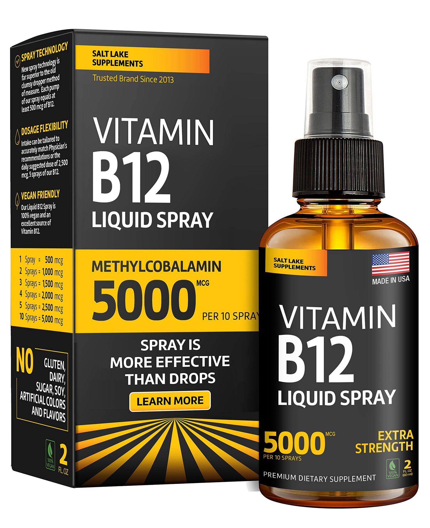 Frasco de vitamina b12 sublingual vegana spray 2 onzas