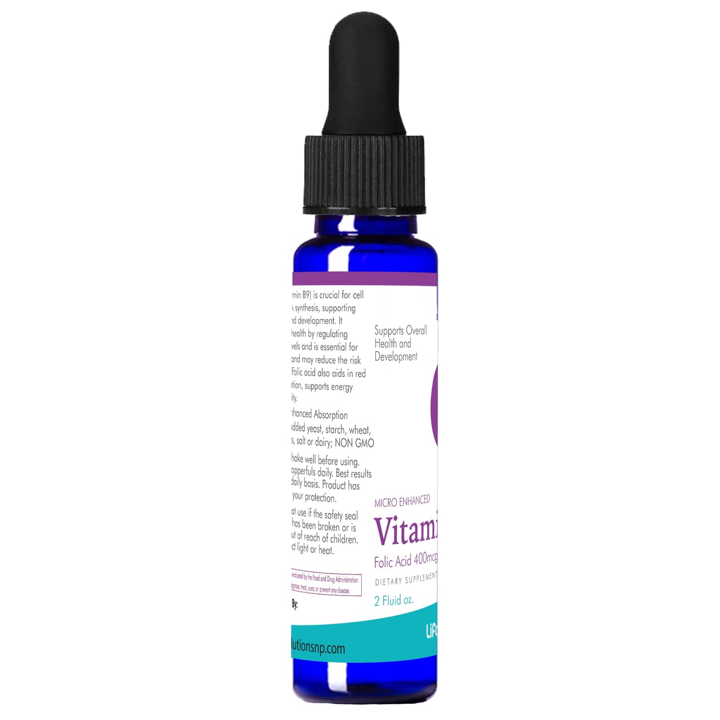 Vitamina b9 ácido fólico gotas life solutions azul