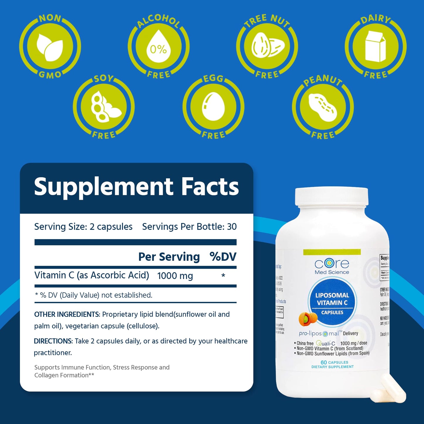 Vitamina C liposomal de alta absorción sin ingredientes genéticamente modificados