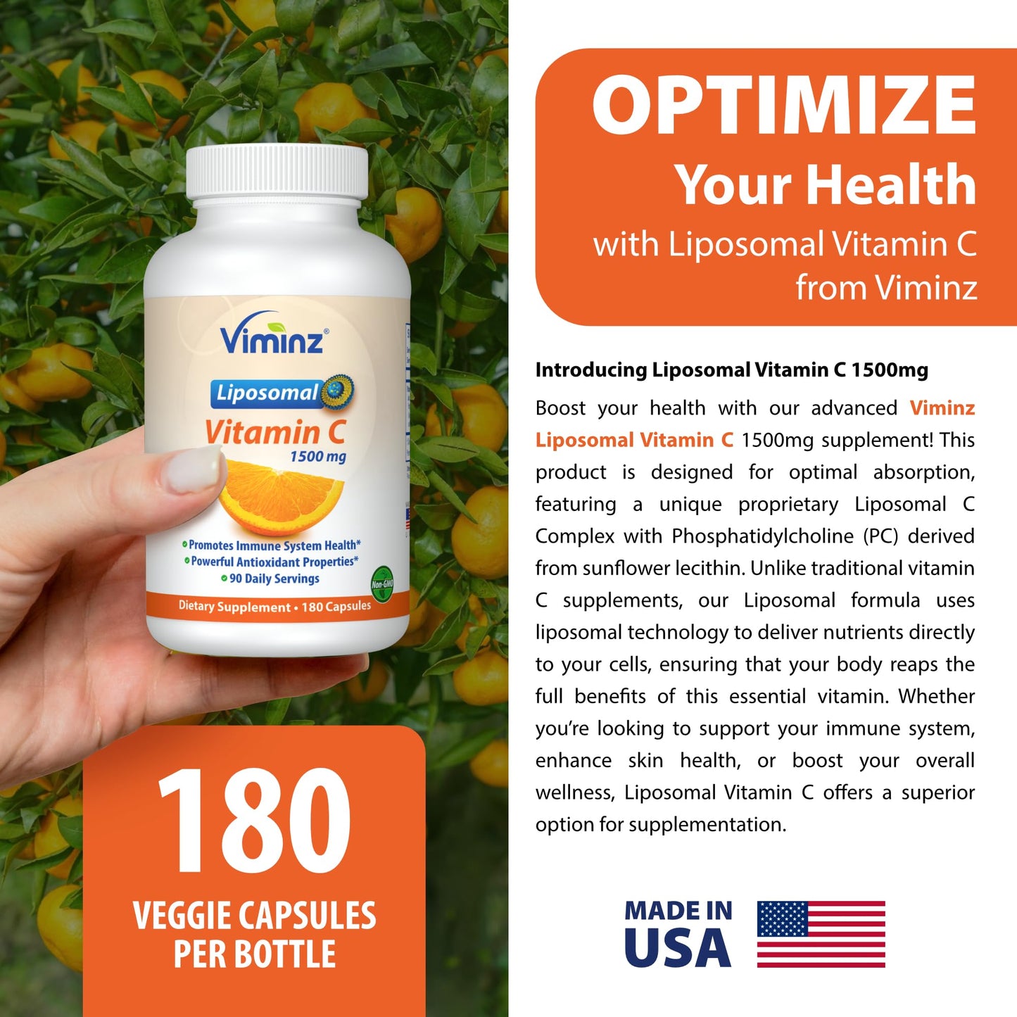 Vitamina C liposomal Viminz para sistema inmune y antioxidante