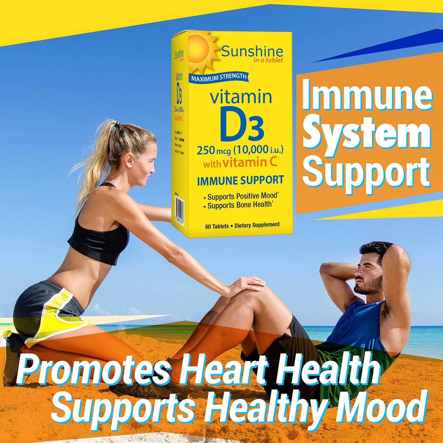 Tabletas Vitamina D Sunshine 10000 UI detalle envase