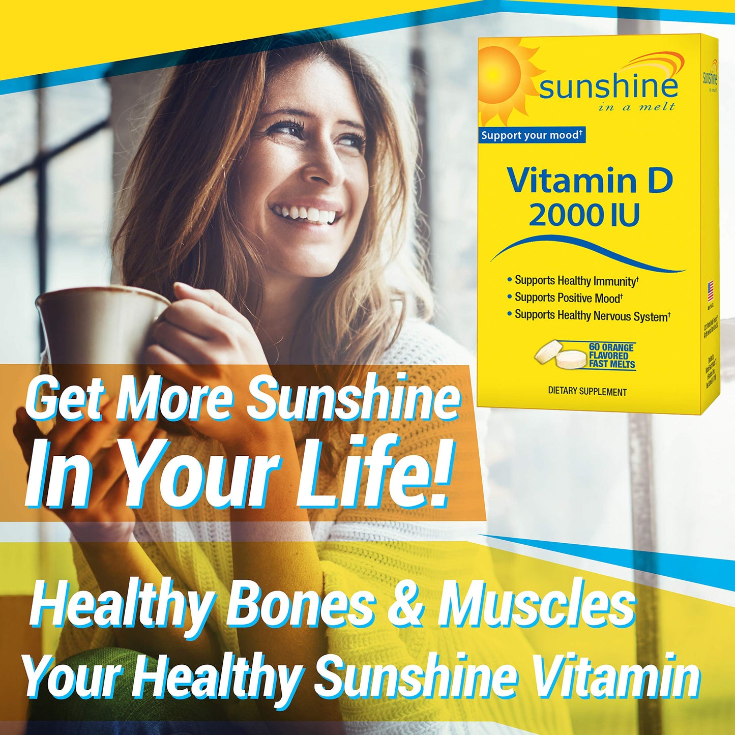 Vitamina D Sunshine 2000 IU botella con etiquetas