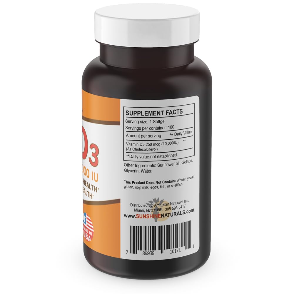 Vitamina D3 10000 UI cápsulas blandas para salud y bienestar general