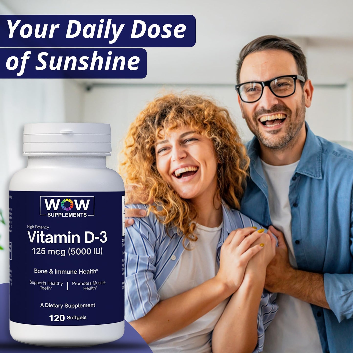 Vitamina d3 5000 ui wow supplements empaque y softgels