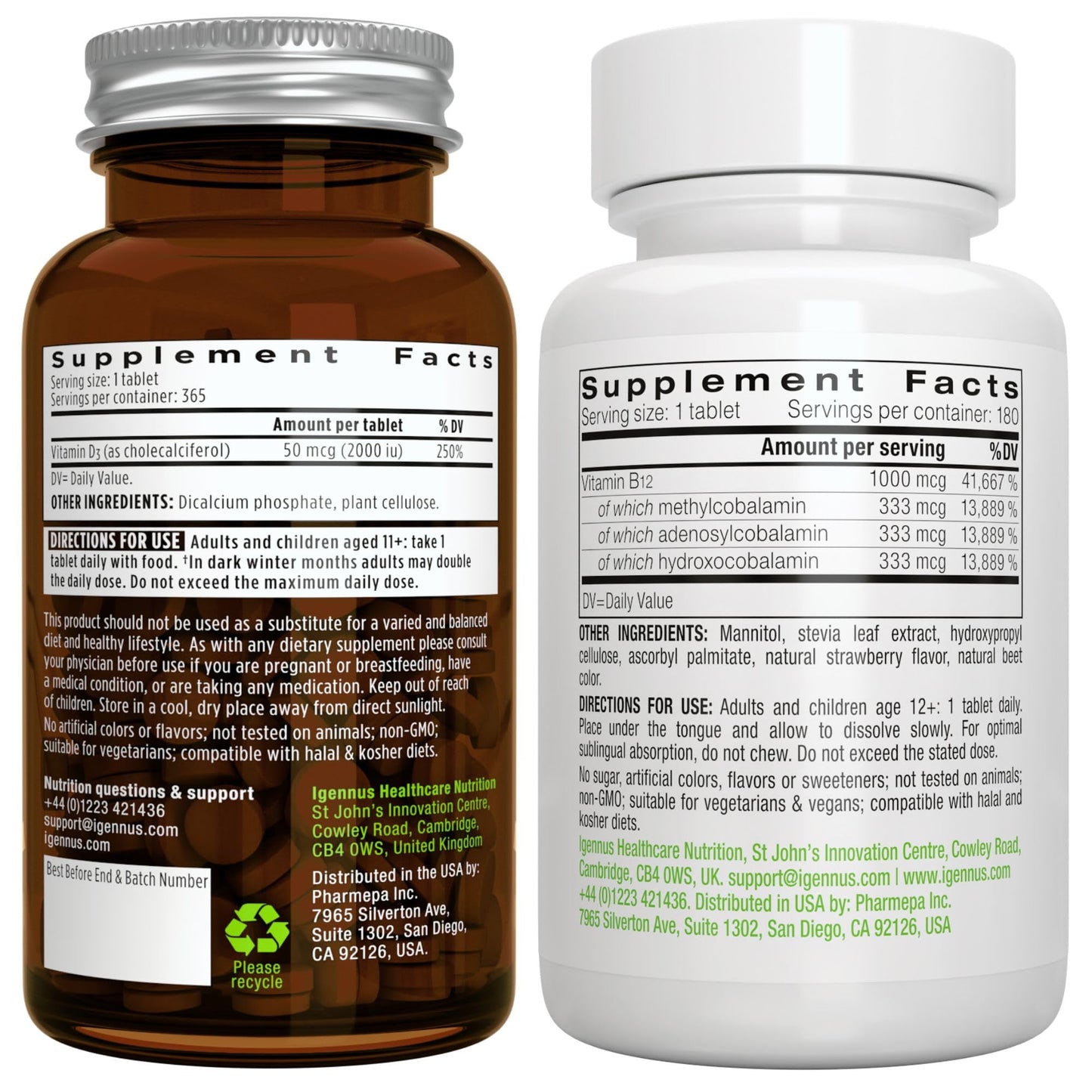 Vitamina d3 y b12 complejo paquete vegetariano igennus