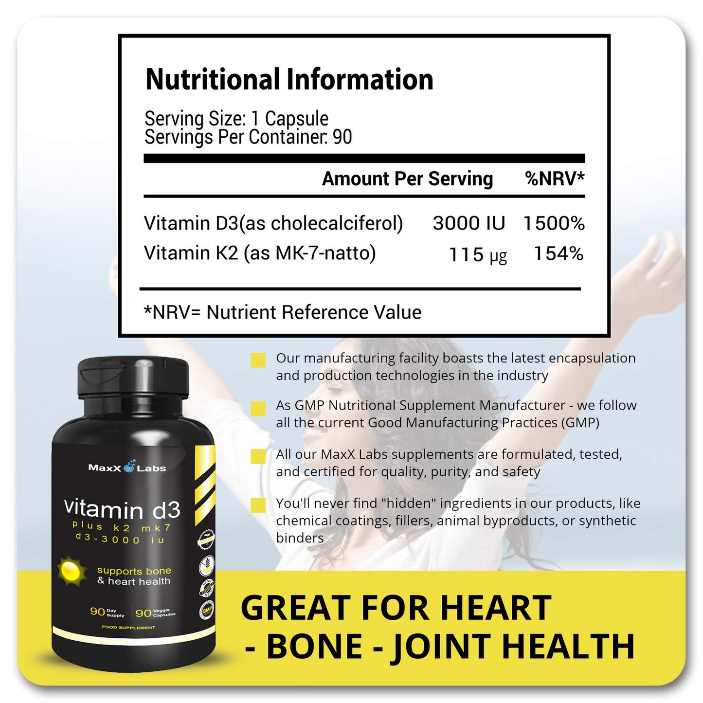 Vitamina D3 K2 alta absorción con vitamina K MK-7 Natto